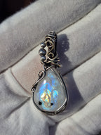 Rainbow Moonstone Wrapped in Silver
