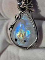 Rainbow Moonstone Wrapped in Silver
