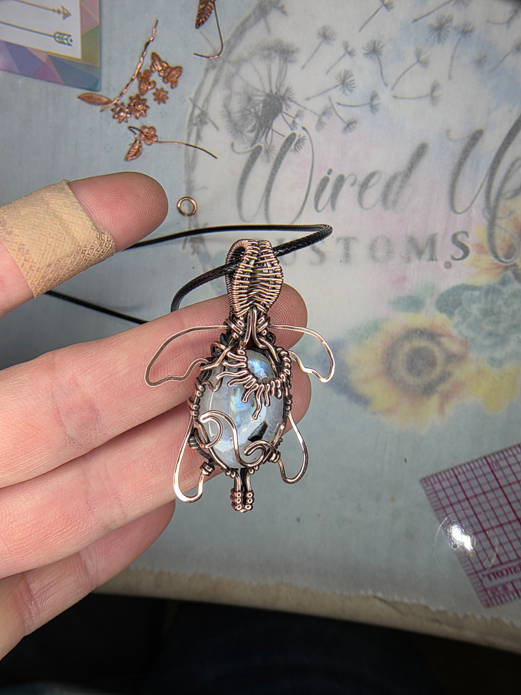 Rainbow Moonstone Turtle Pendant