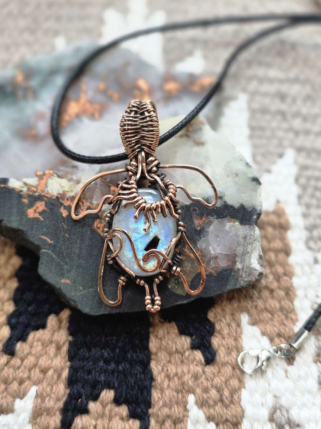 Rainbow Moonstone Turtle Pendant