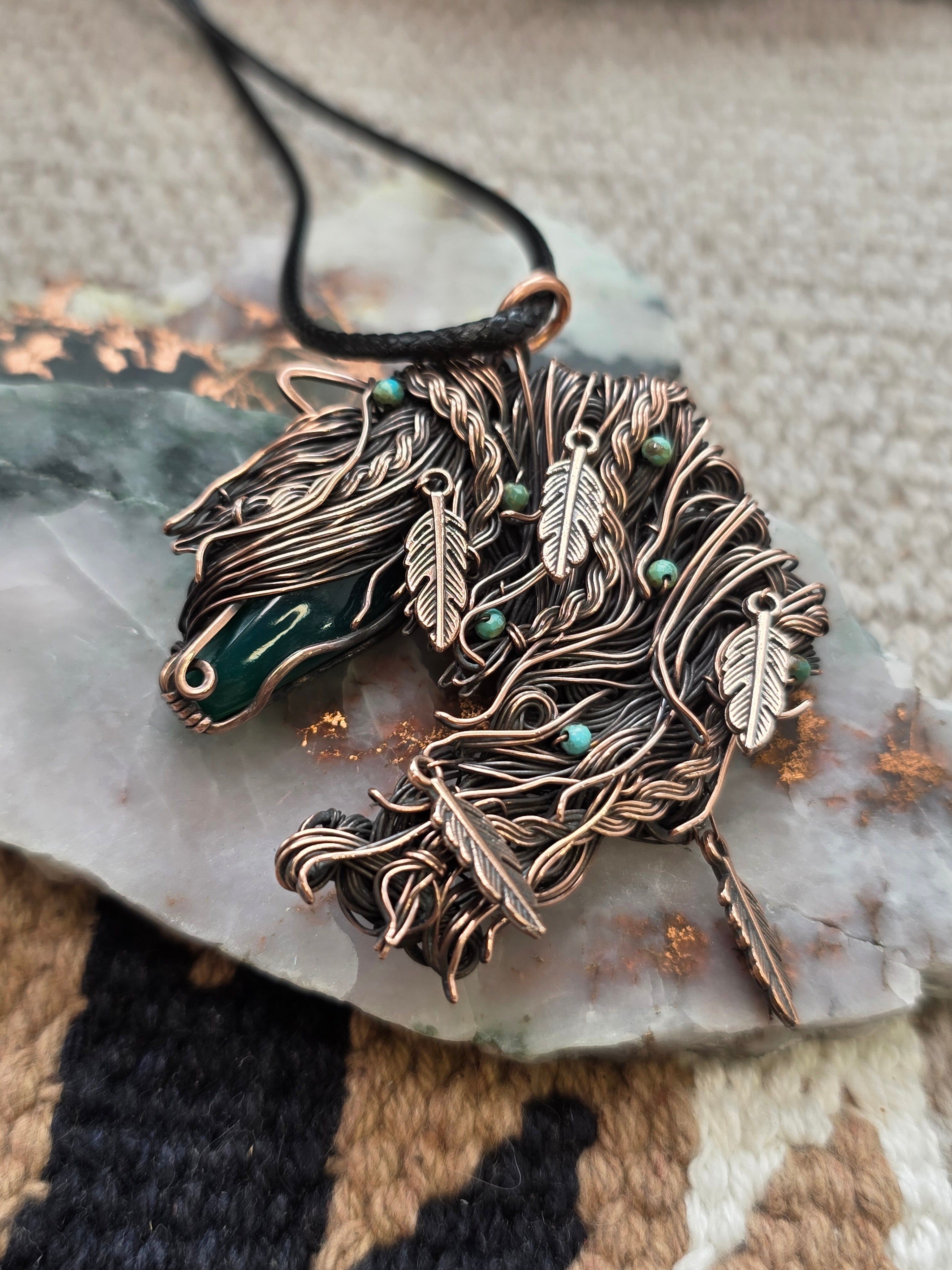 Green Onyx Horse Pendant