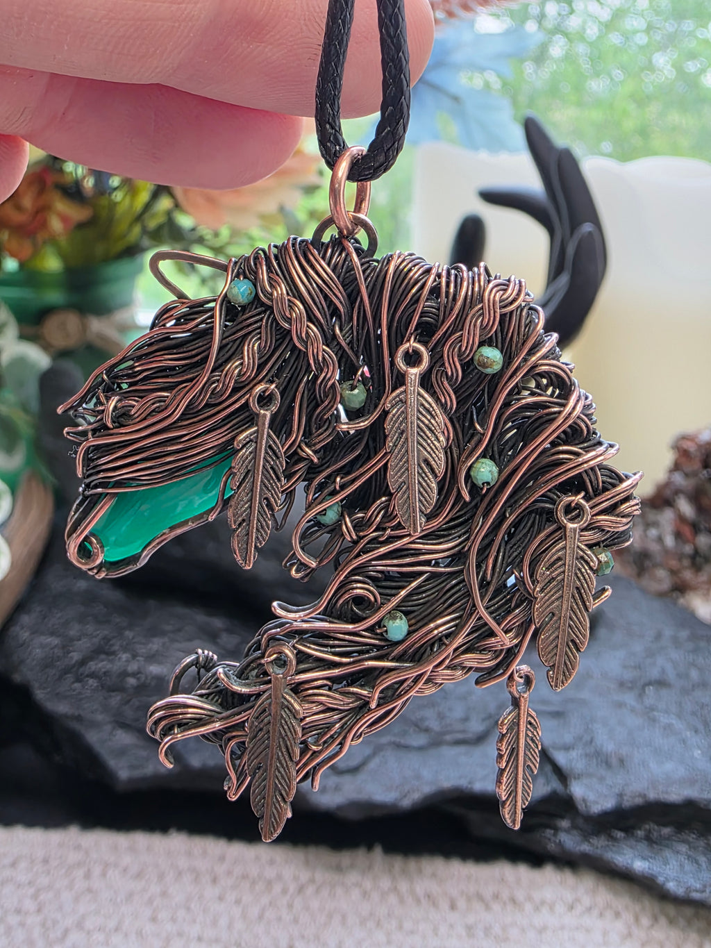 Green Onyx Horse Pendant