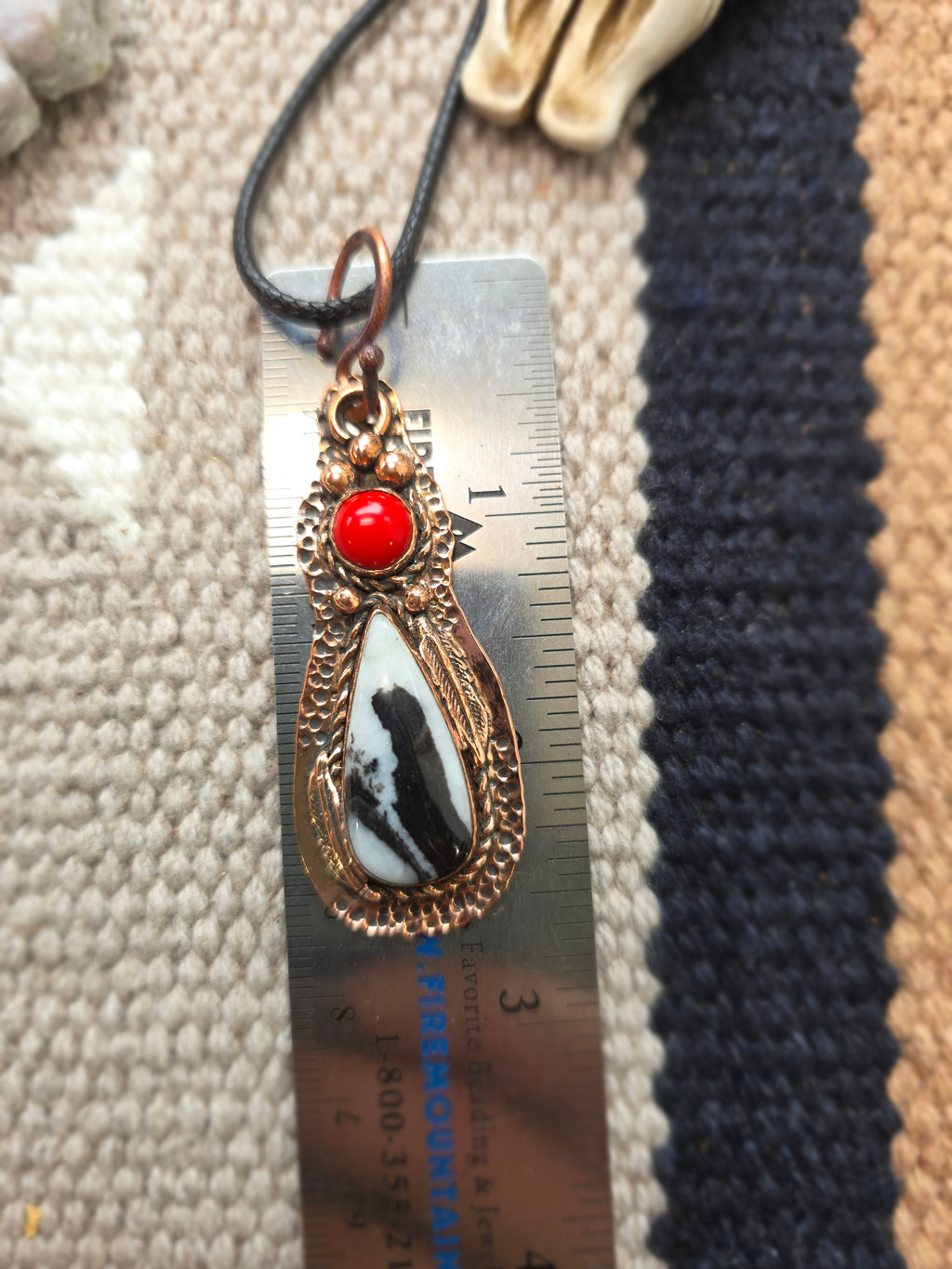 White Buffalo and Coral Pendant