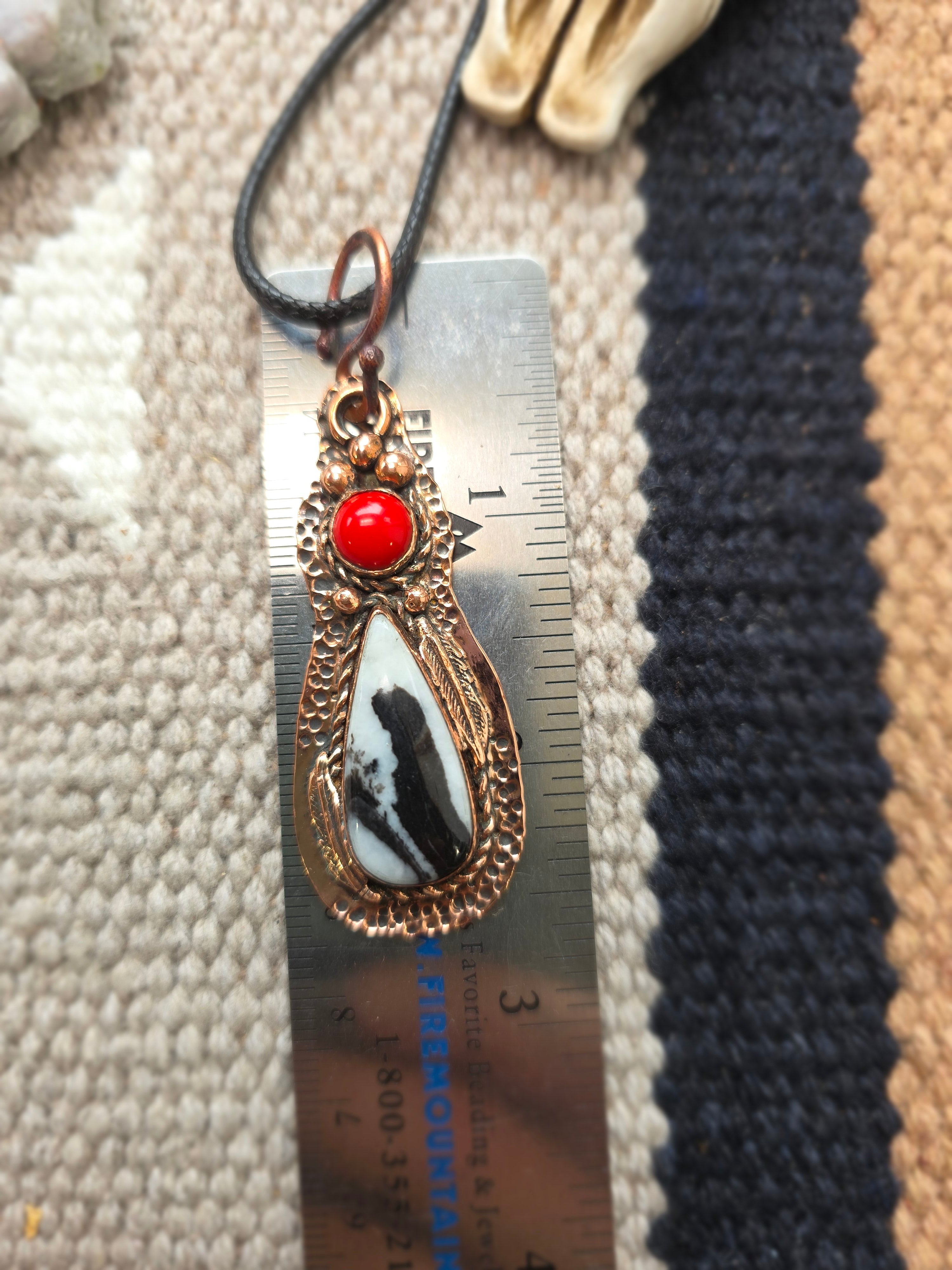 White Buffalo and Coral Pendant