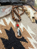 White Buffalo and Coral Pendant
