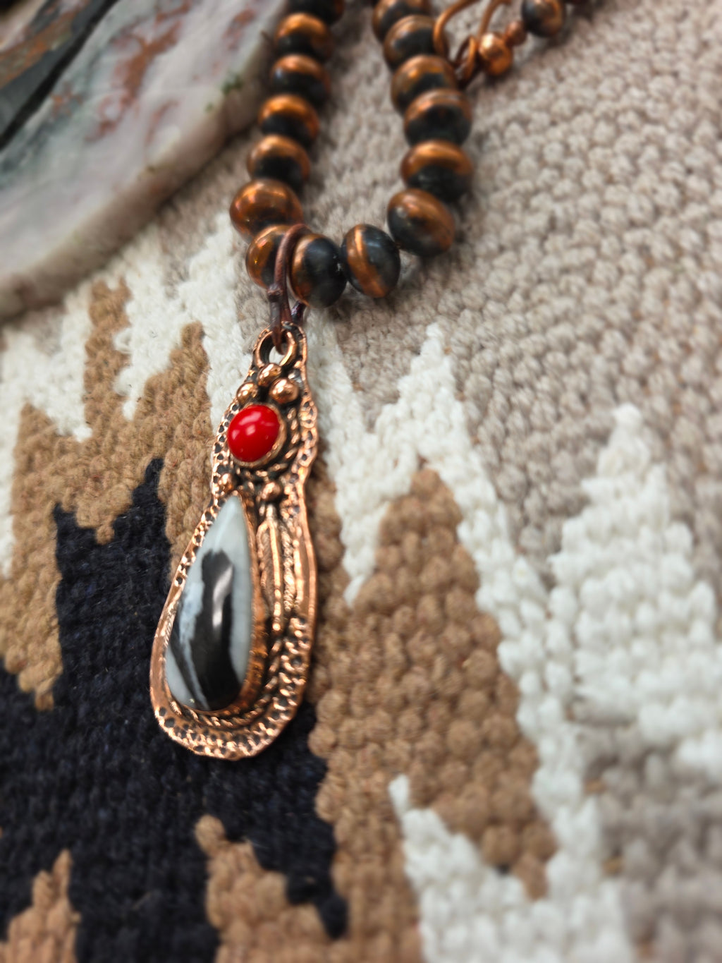 White Buffalo and Coral Pendant