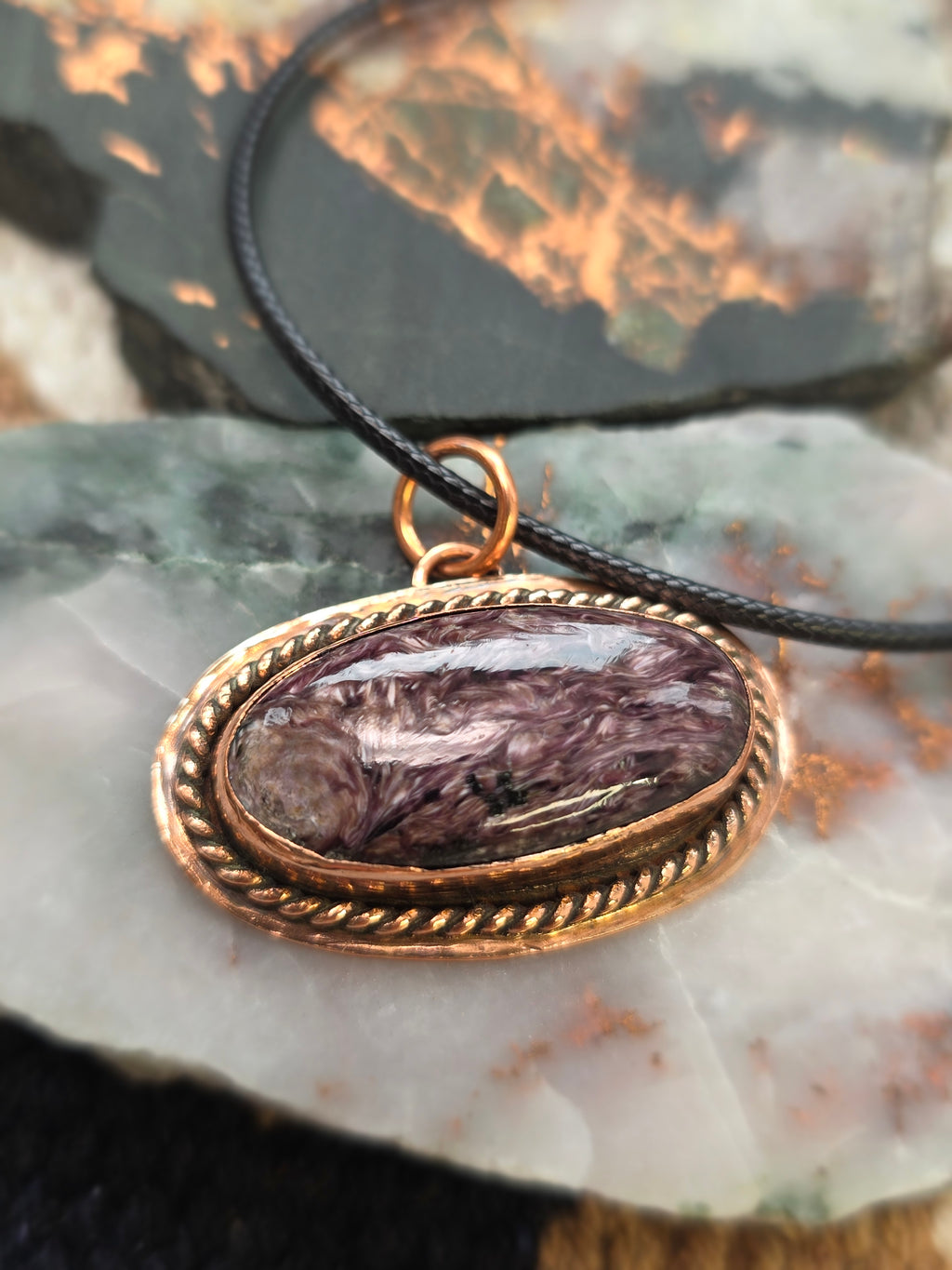 Charoite in Copper Pendant