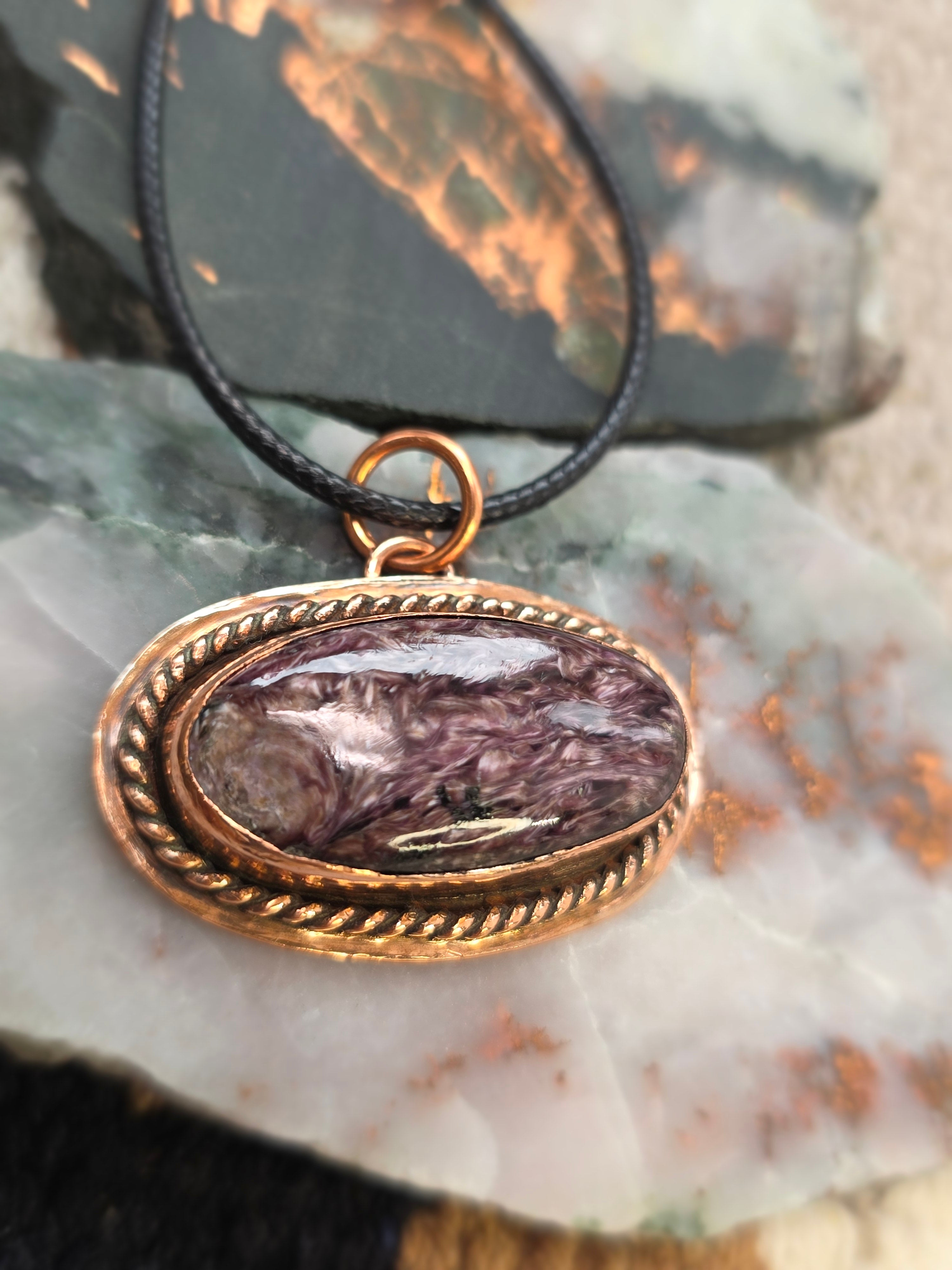 Charoite in Copper Pendant