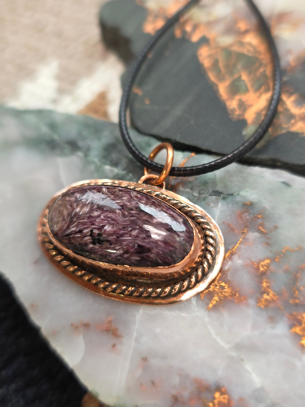 Charoite in Copper Pendant