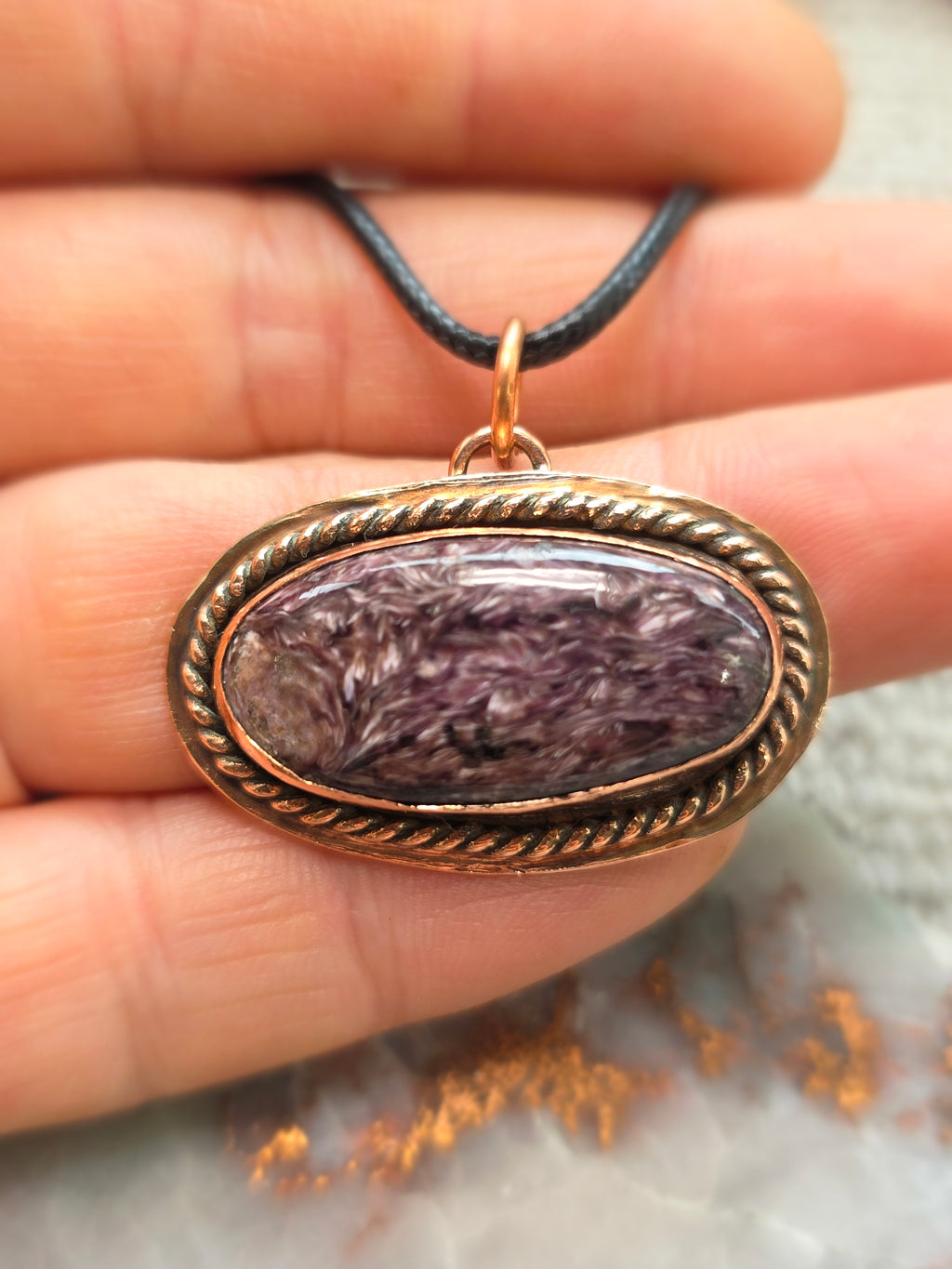Charoite in Copper Pendant