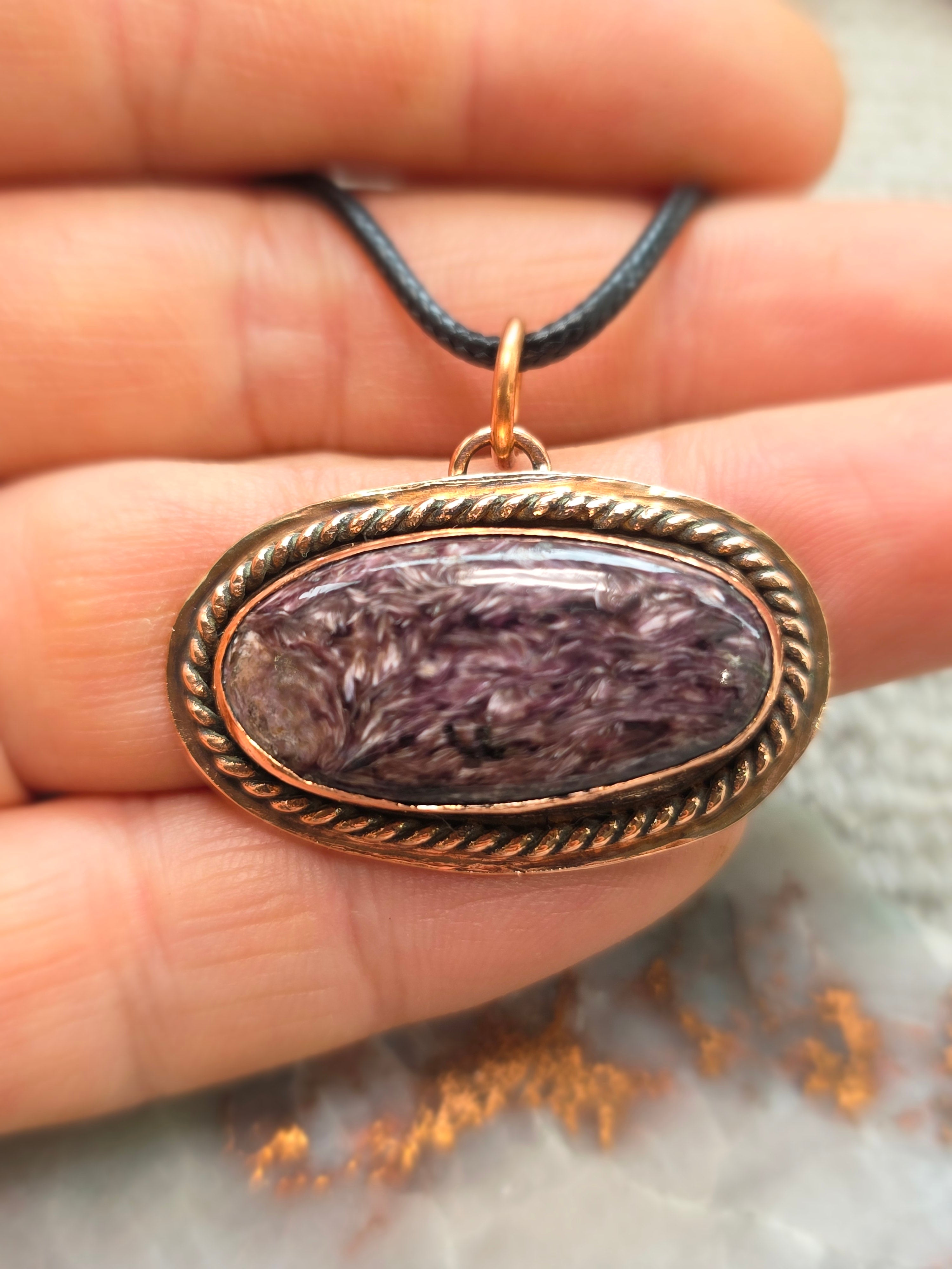 Charoite in Copper Pendant
