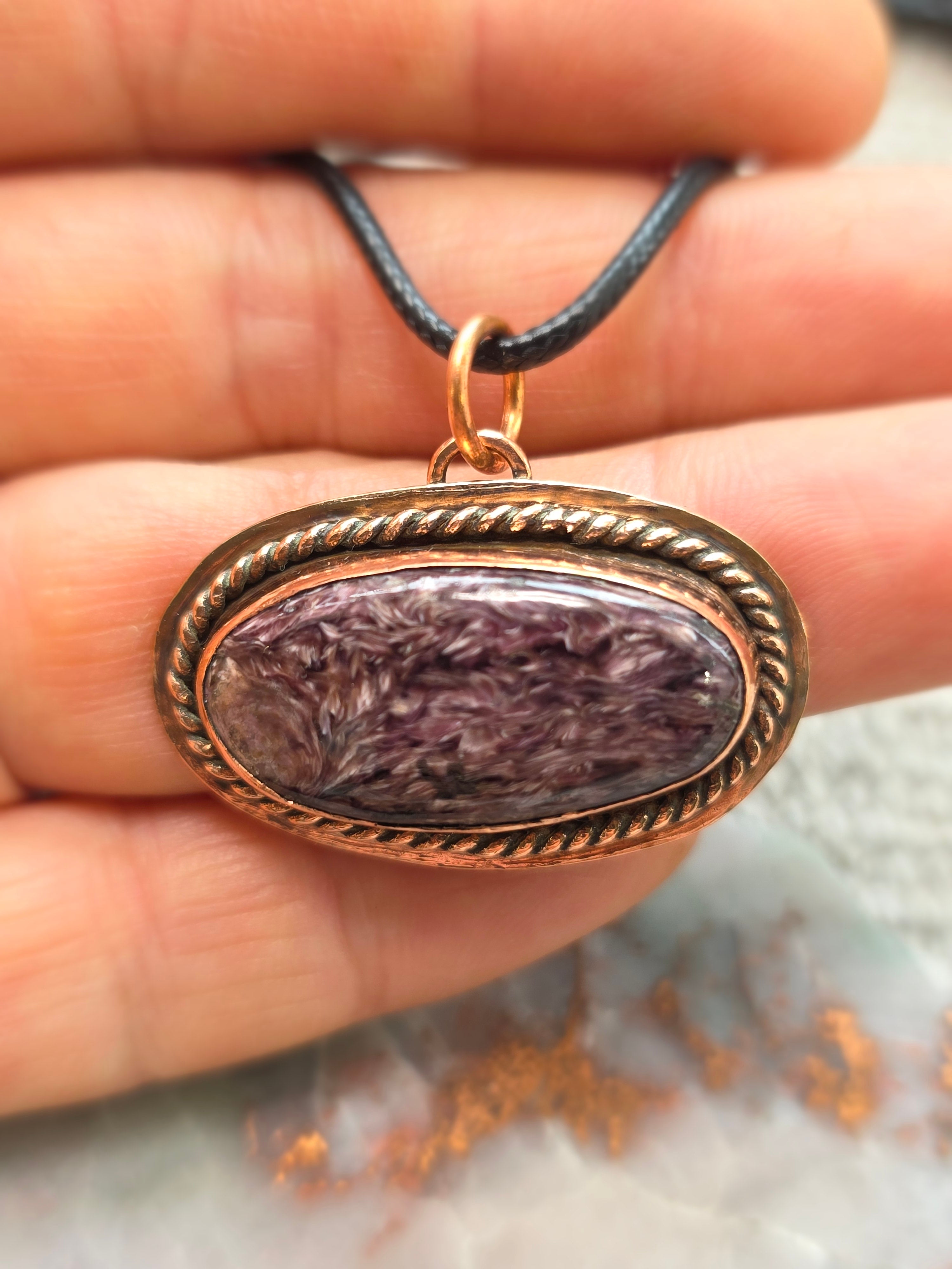 Charoite in Copper Pendant