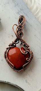 Red Jasper Heart Pendant – Handmade Copper Wire Wrapped Necklace