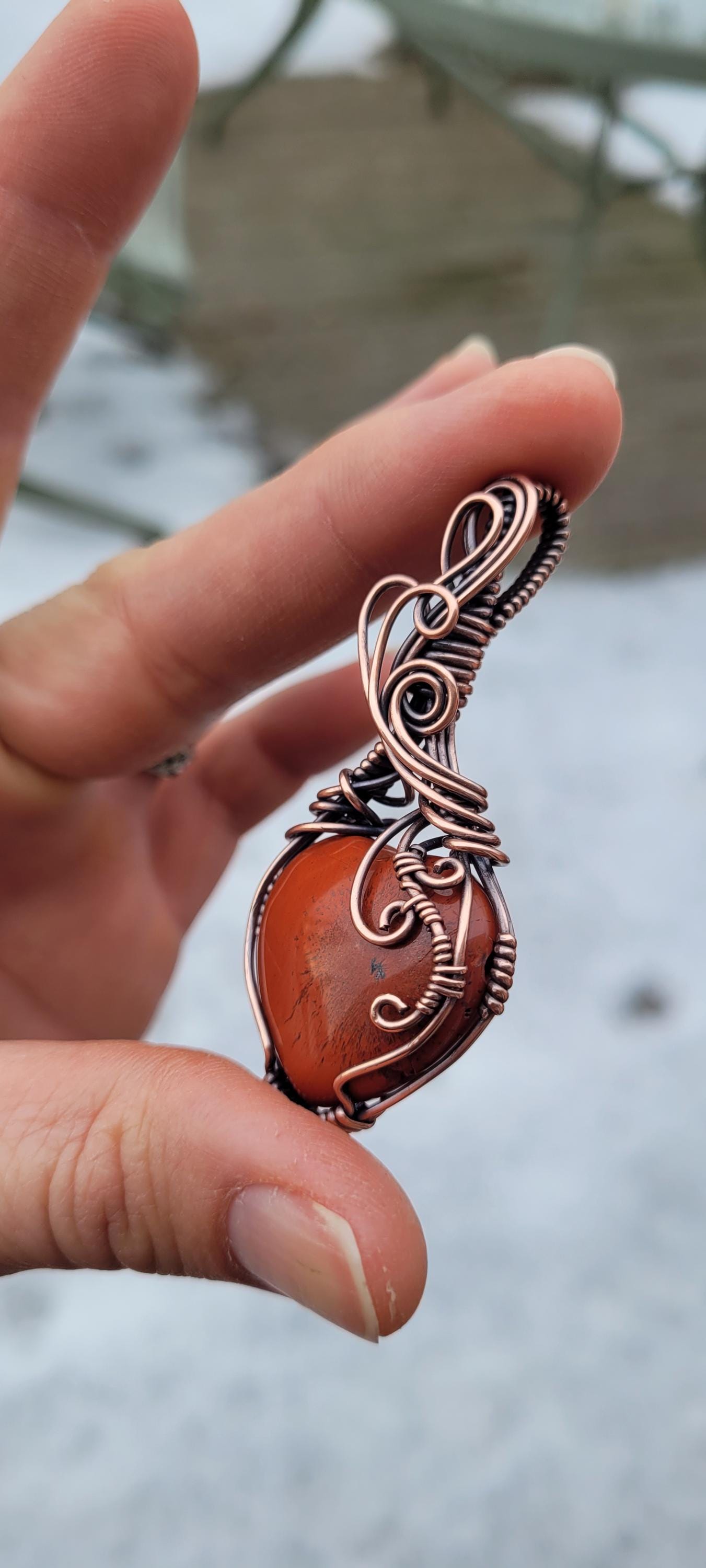 Red Jasper Heart Pendant – Handmade Copper Wire Wrapped Necklace