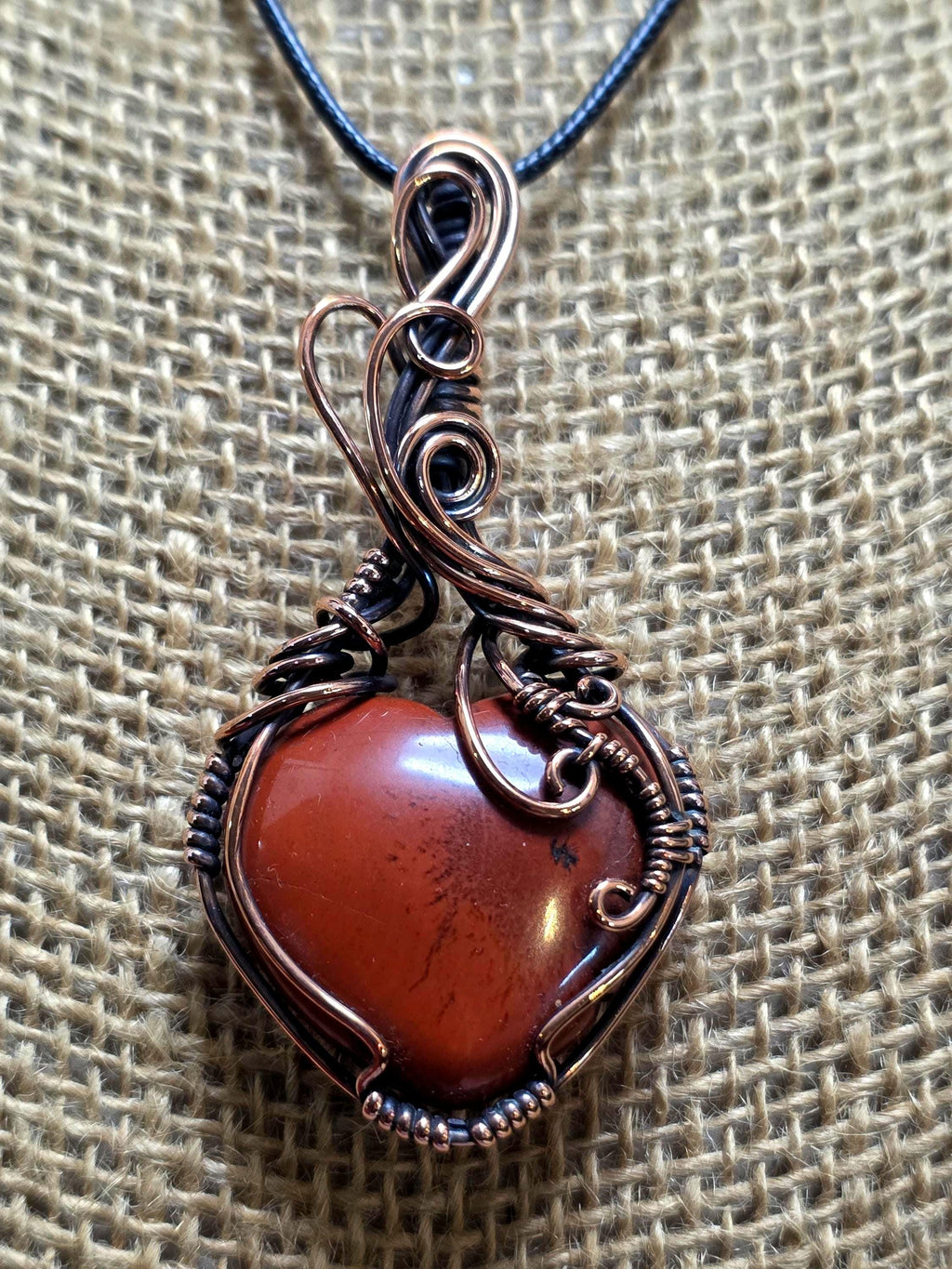 Red Jasper Heart Pendant – Handmade Copper Wire Wrapped Necklace