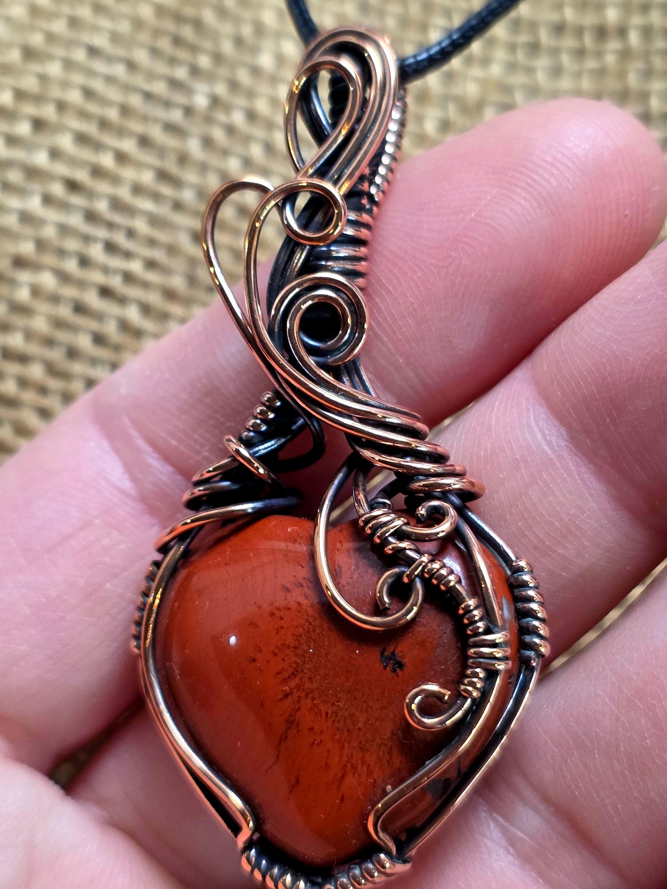Red Jasper Heart Pendant – Handmade Copper Wire Wrapped Necklace