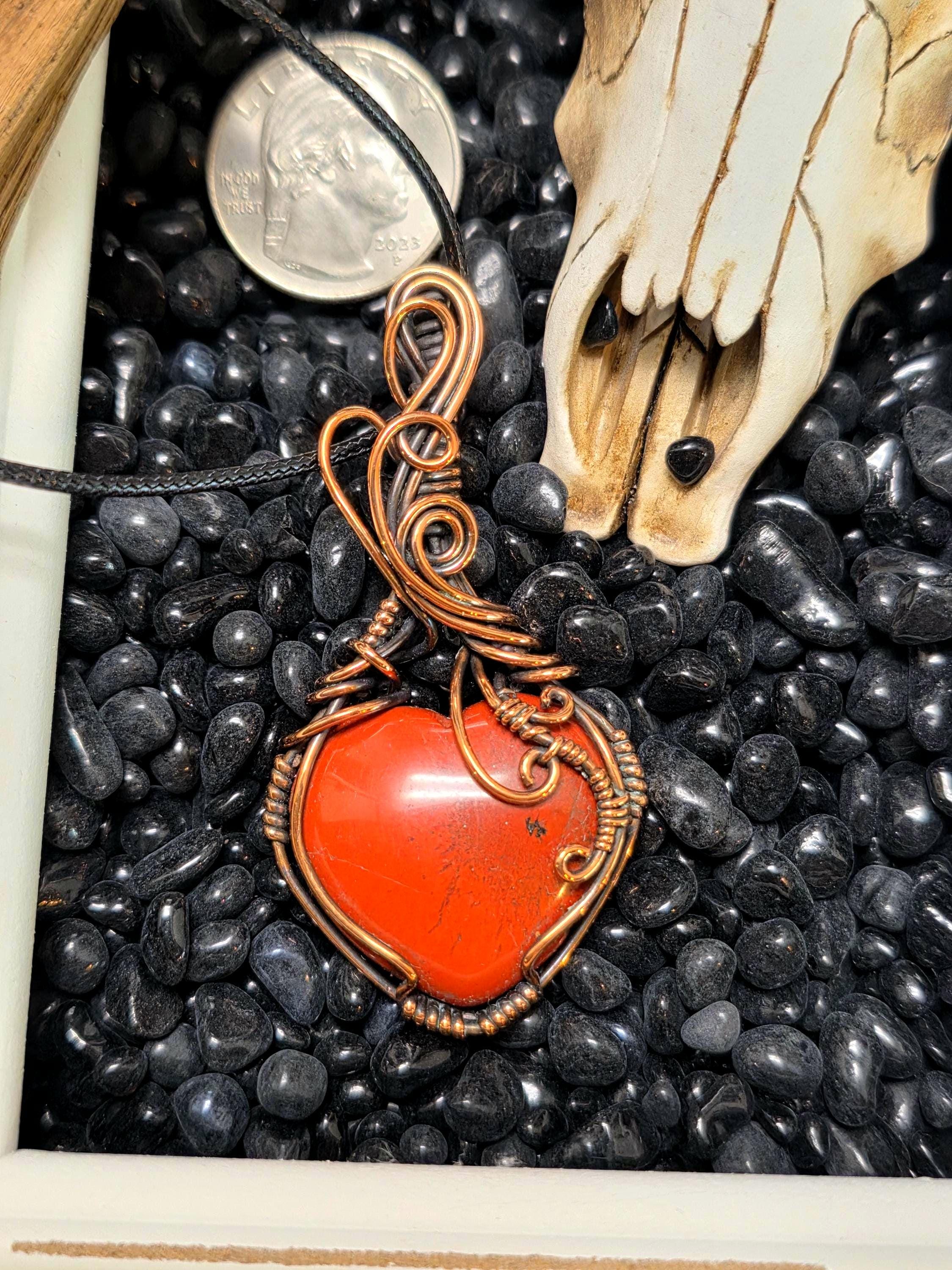 Red Jasper Heart Pendant – Handmade Copper Wire Wrapped Necklace