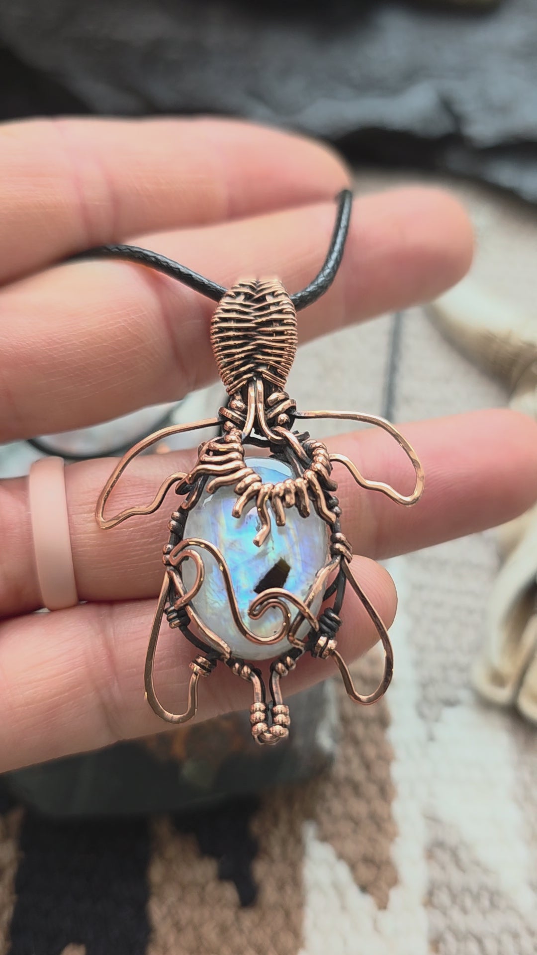 Rainbow Moonstone Turtle Pendant
