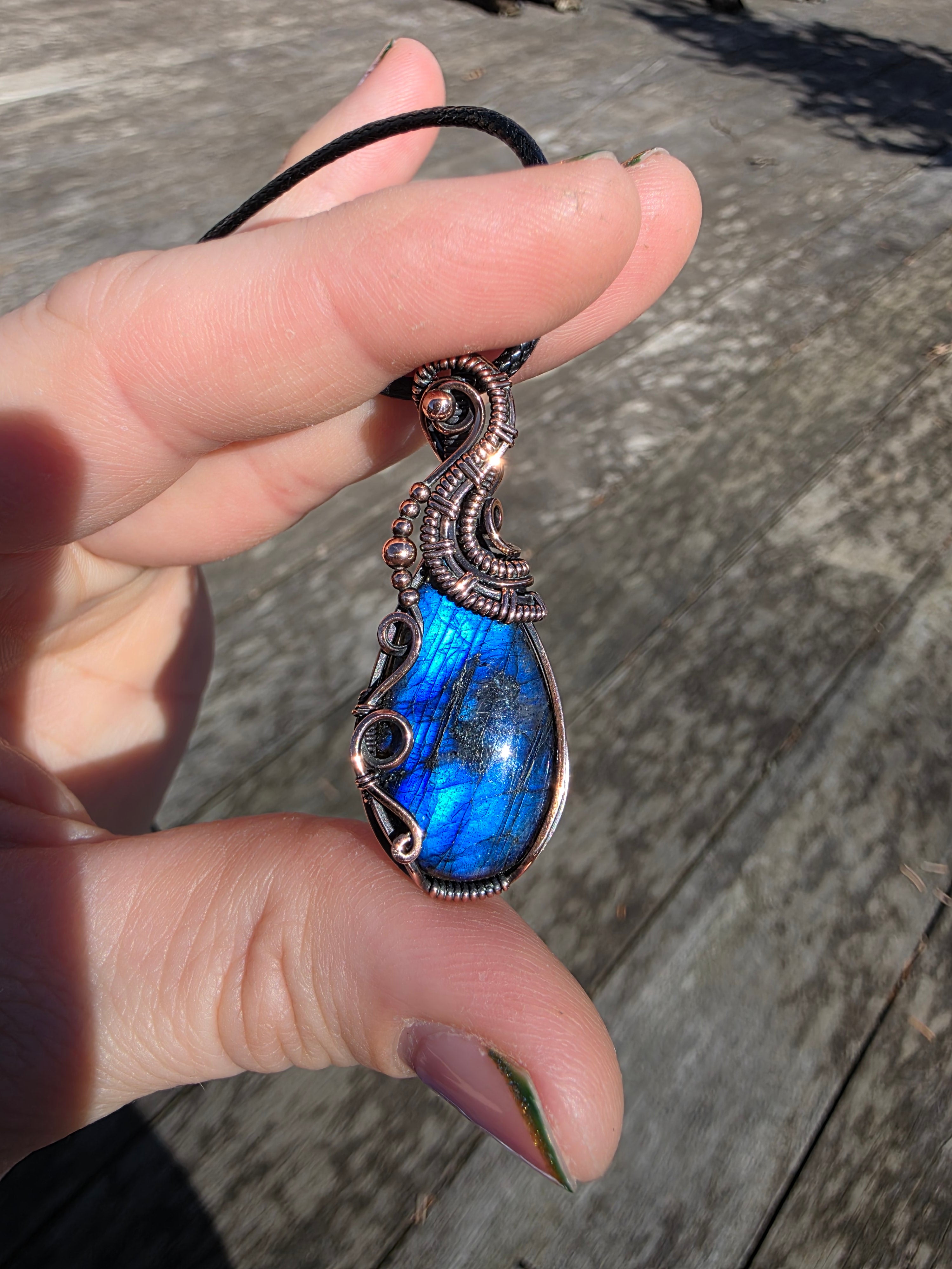 Blue Labradorite Copper Pendant