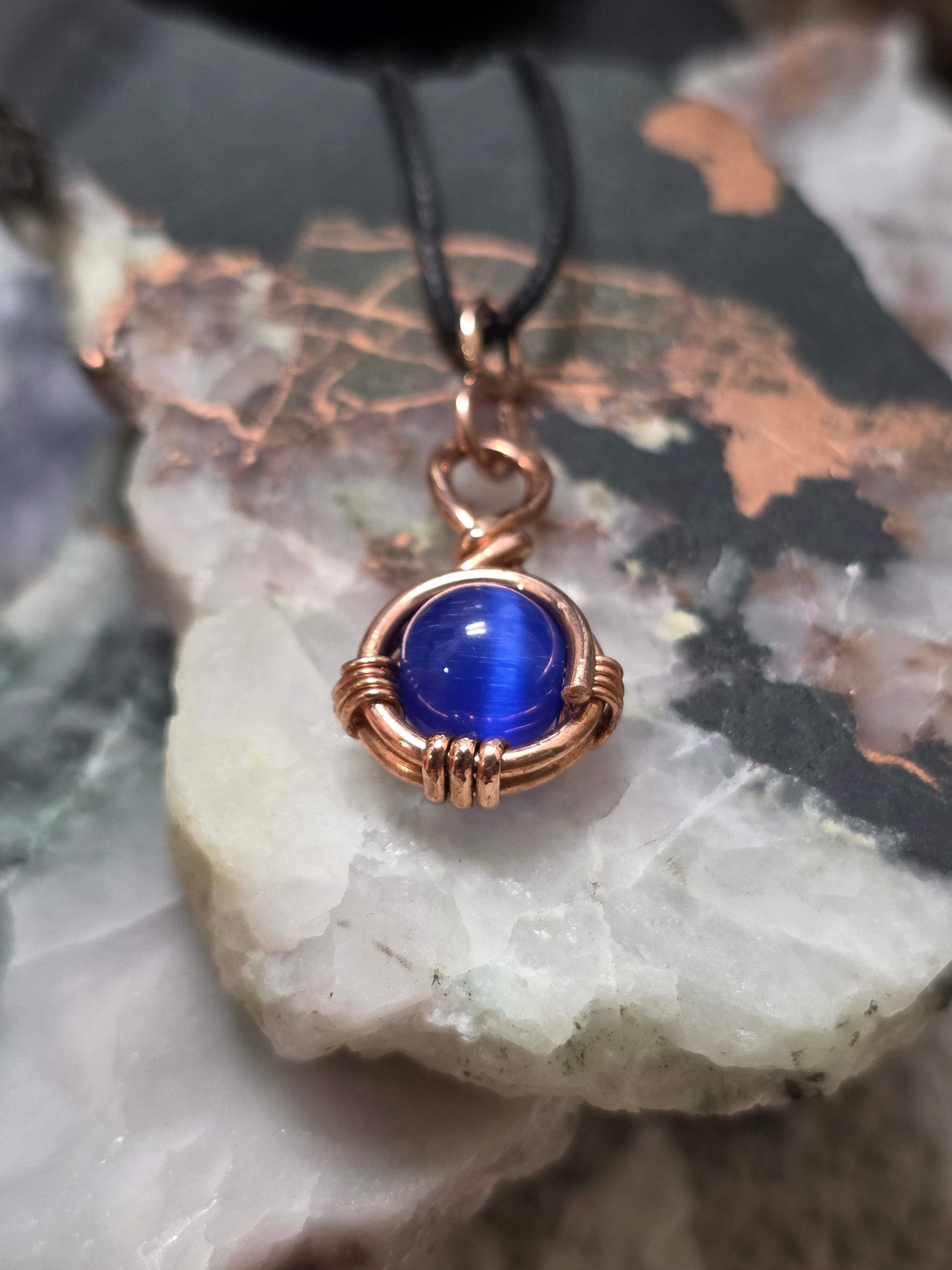 "Orbit" Blue Cats Eye Pendant