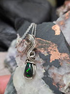 Elven Style Wrapped Black Opal in Sterling Silver