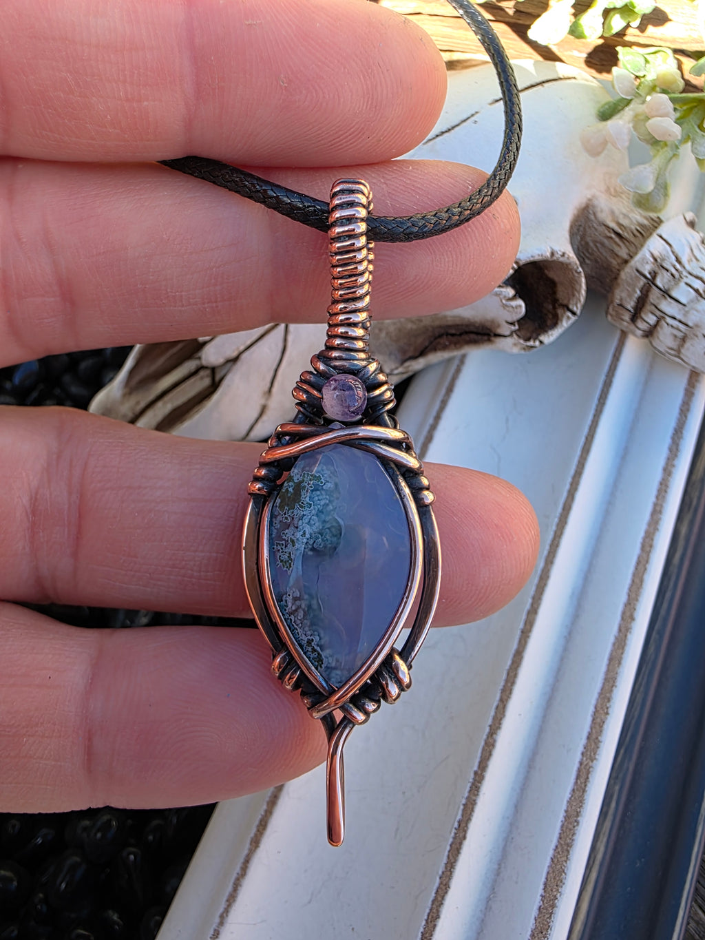 Lavender Moss Agate Doublet with Amethyst