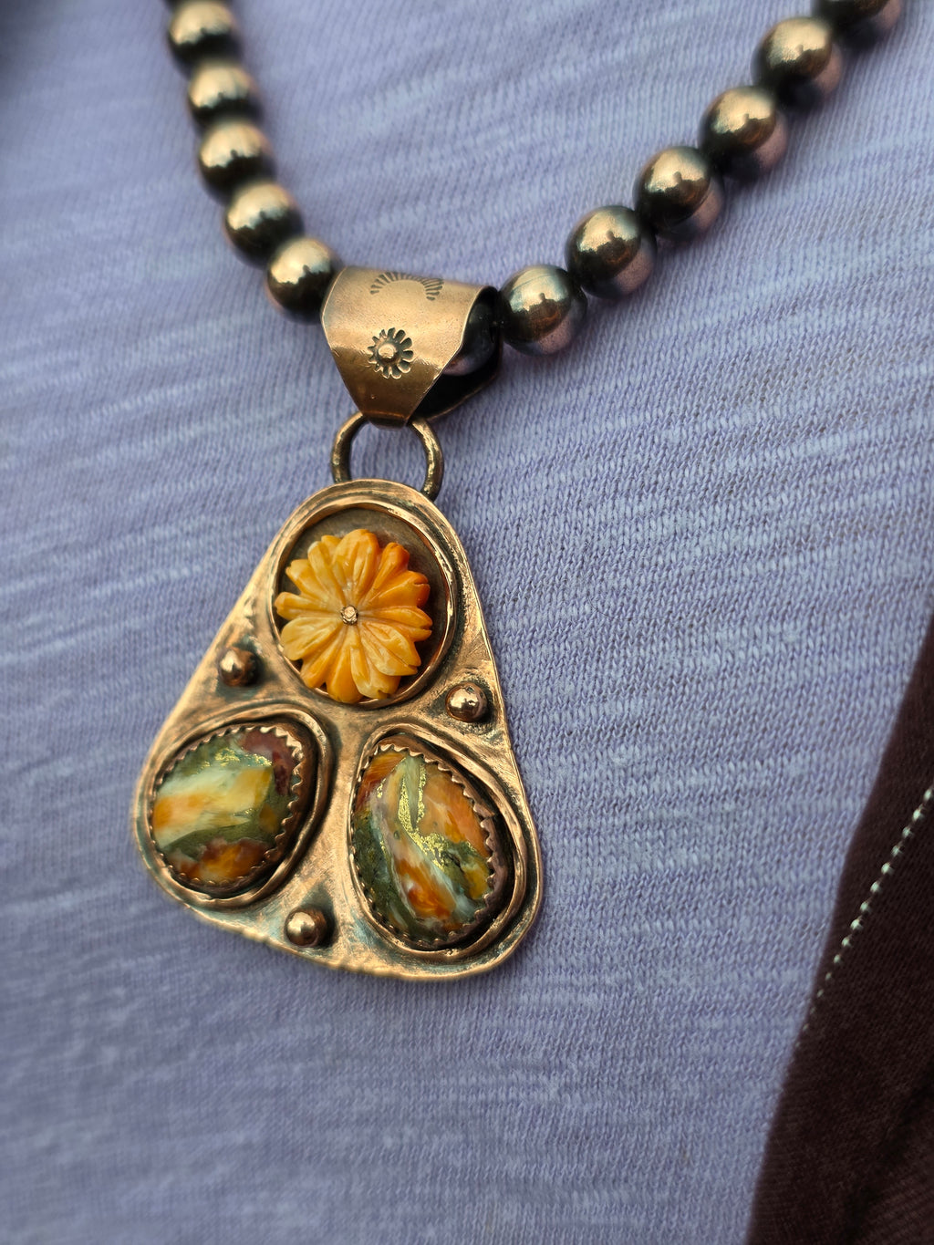 Handmade Copper Spiny Oyster Spinner Pendant | Artisan Signed Southwestern Jewelry