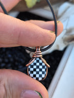 Checkered Onyx and Opal Pendant