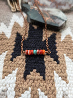 Handmade Kingman Turquoise & Spiny Oyster Bar Necklace - 18" Copper Chain