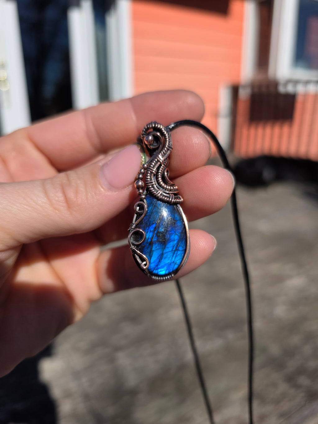 Blue Labradorite Copper Pendant