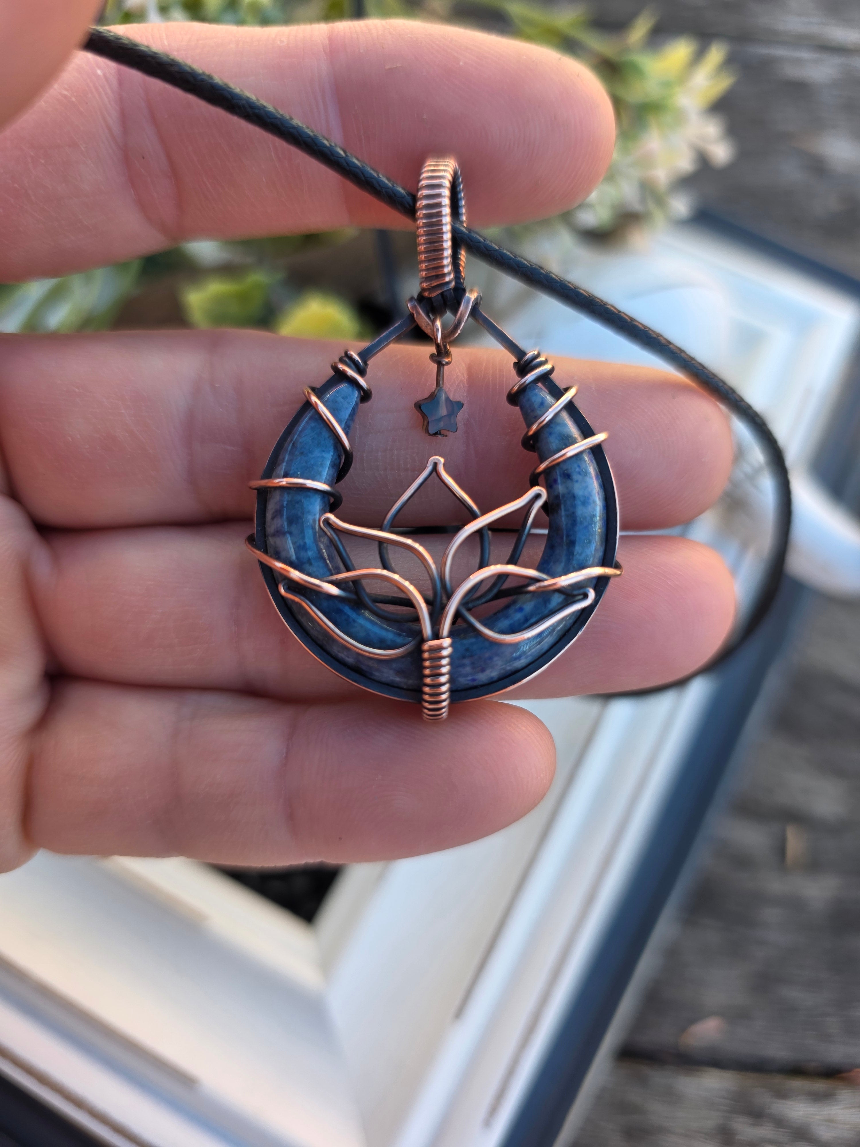 Denim Lapis Lotus Pendant