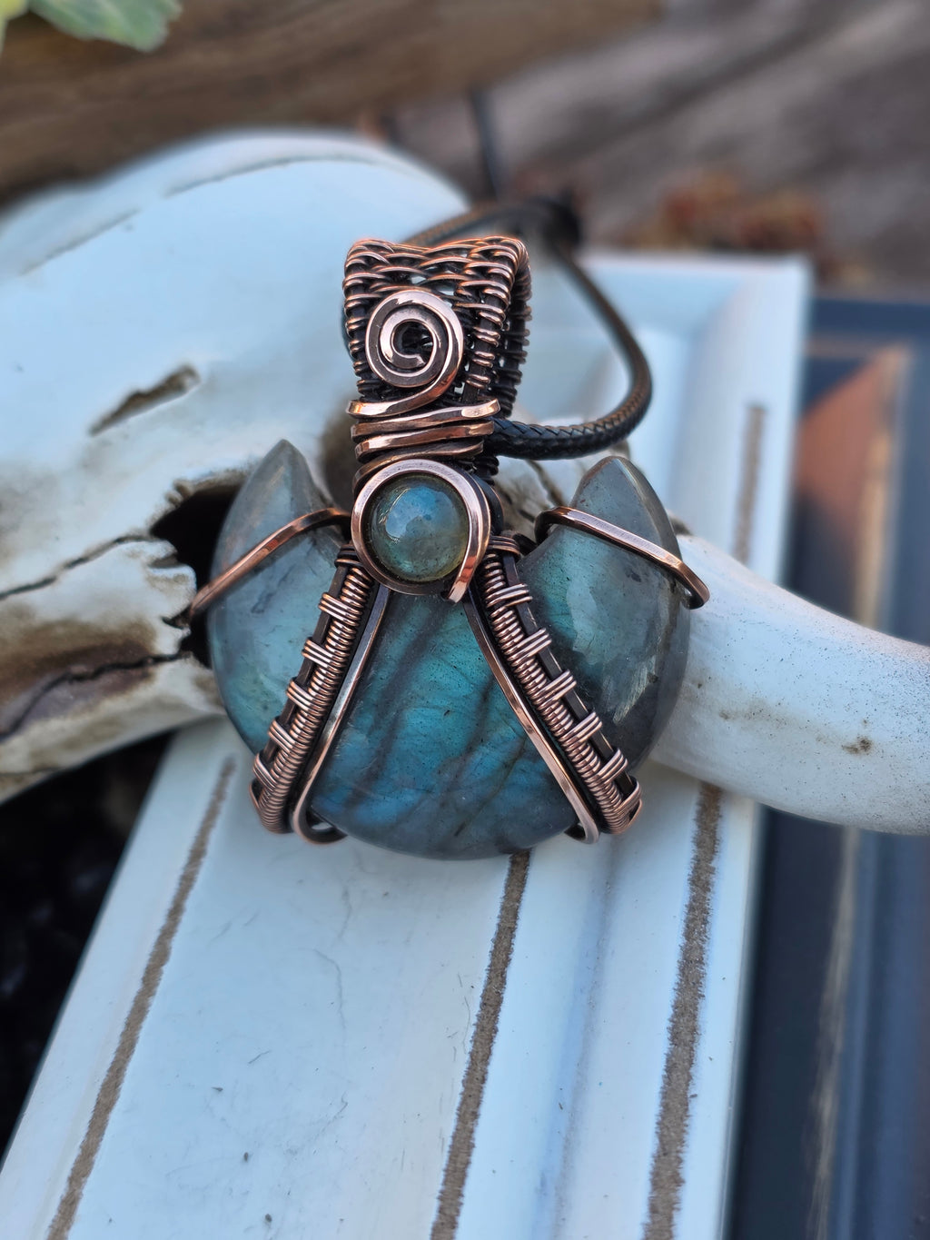 Crescent Double Labradorite Pendant