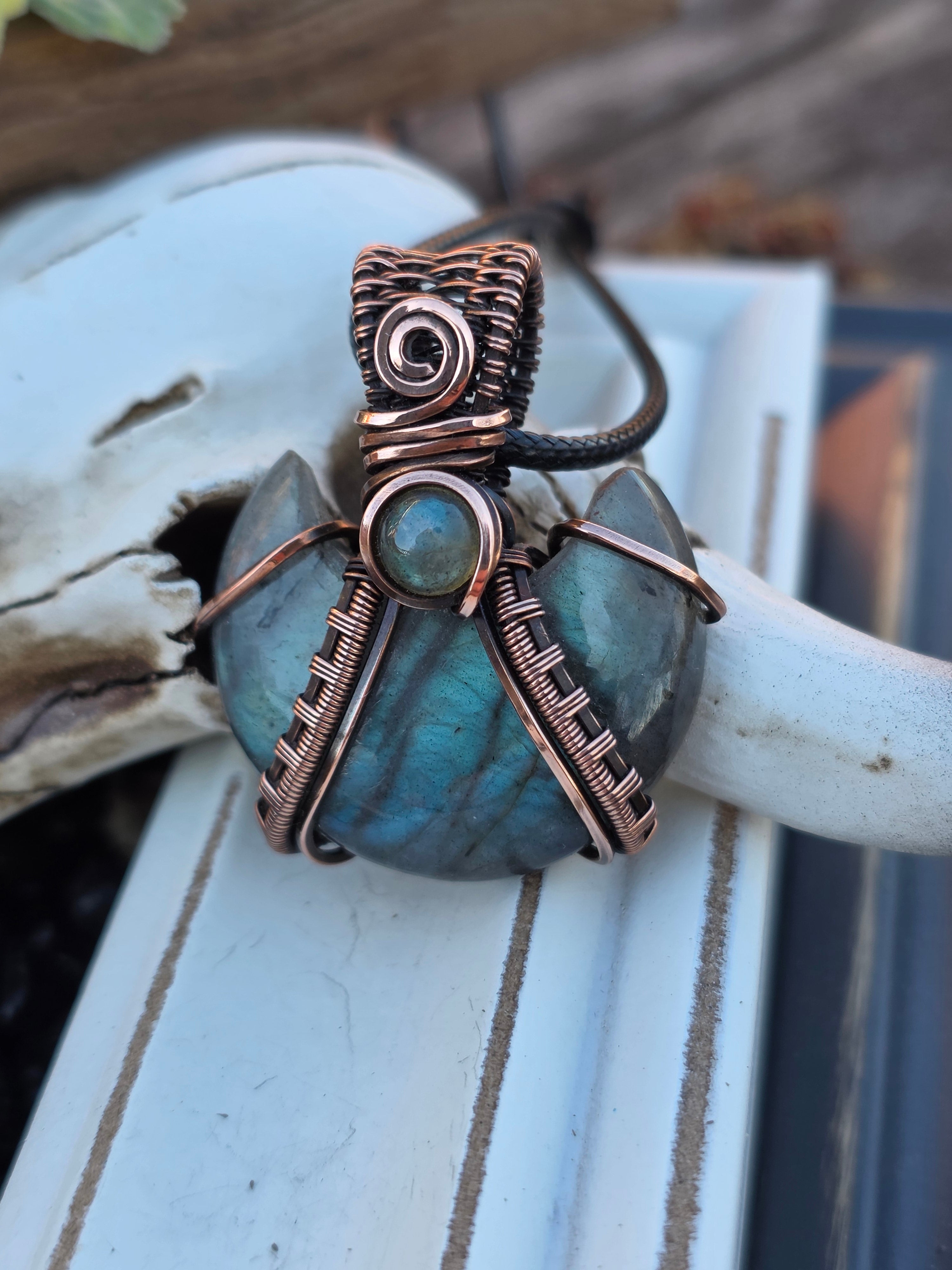 Crescent Double Labradorite Pendant