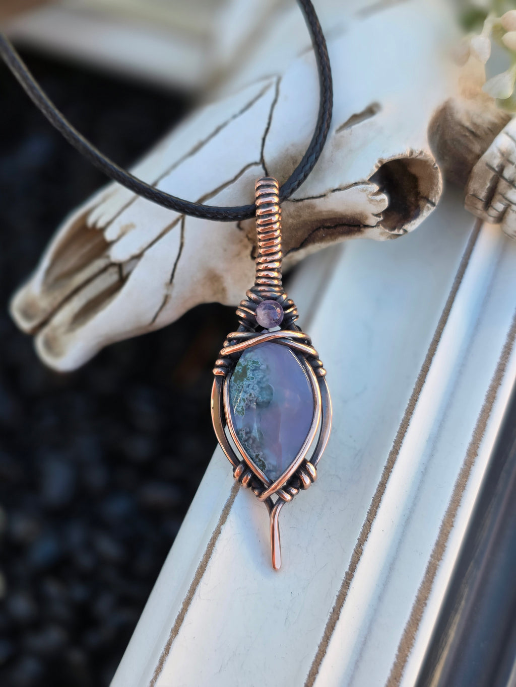 Lavender Moss Agate Doublet with Amethyst