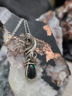 Elven Style Wrapped Black Opal in Sterling Silver