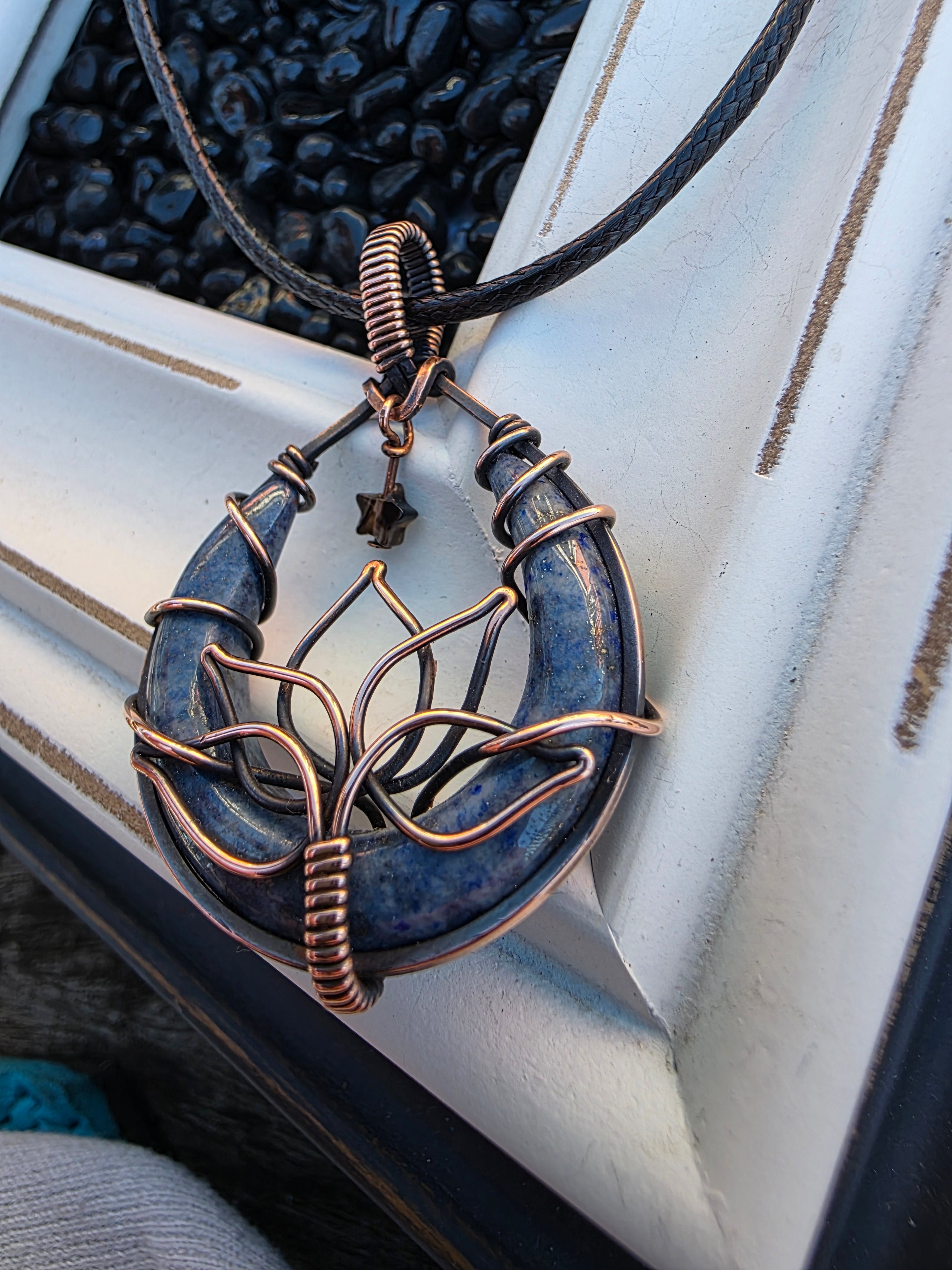 Denim Lapis Lotus Pendant