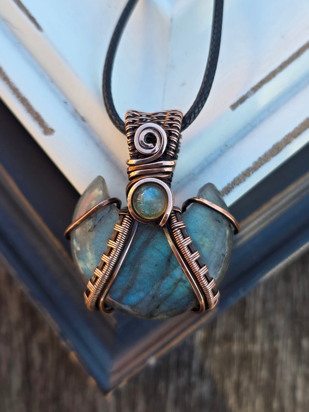 Crescent Double Labradorite Pendant