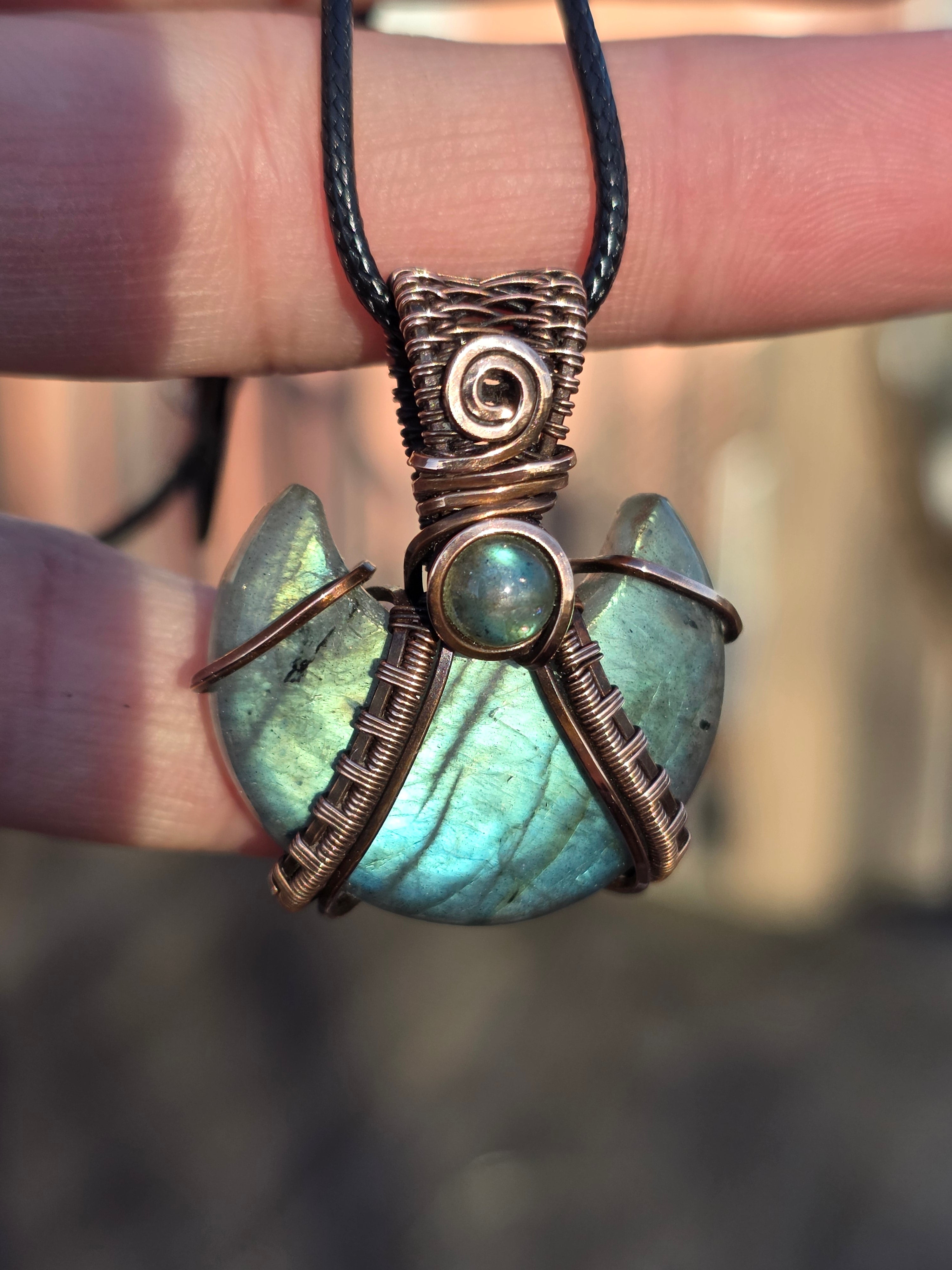 Crescent Double Labradorite Pendant