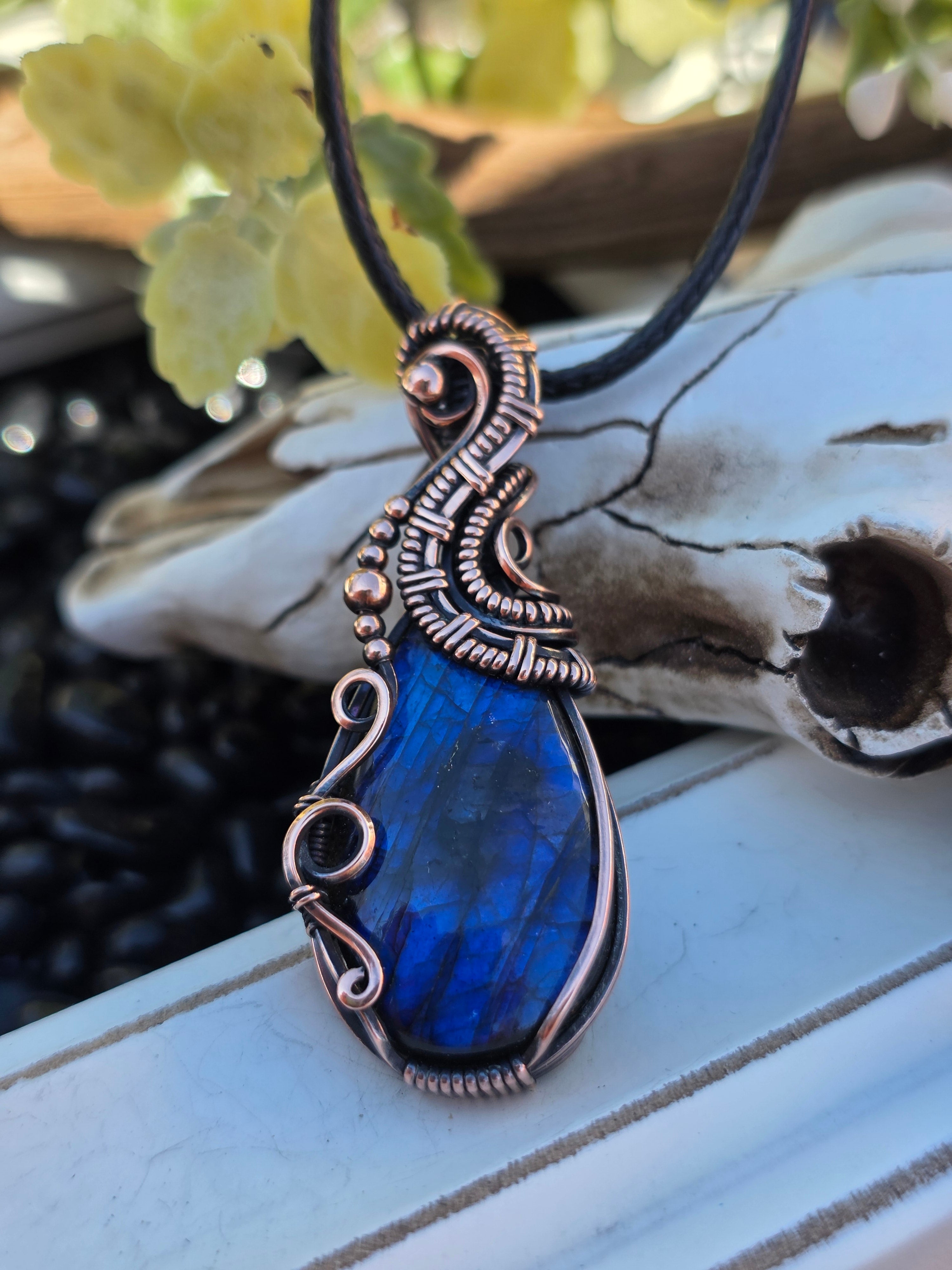 Blue Labradorite Copper Pendant