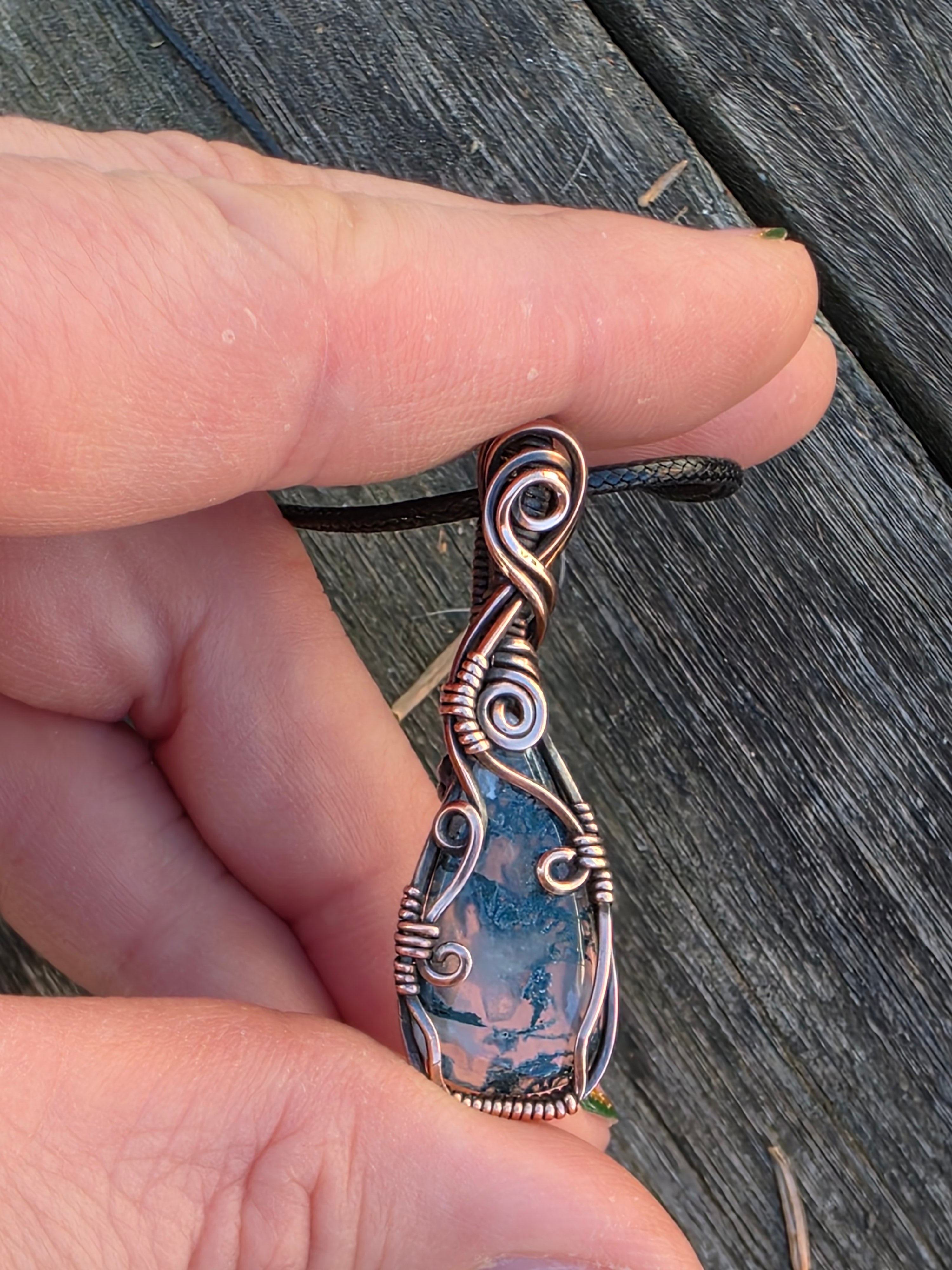 Moss Agate Copper Pendant