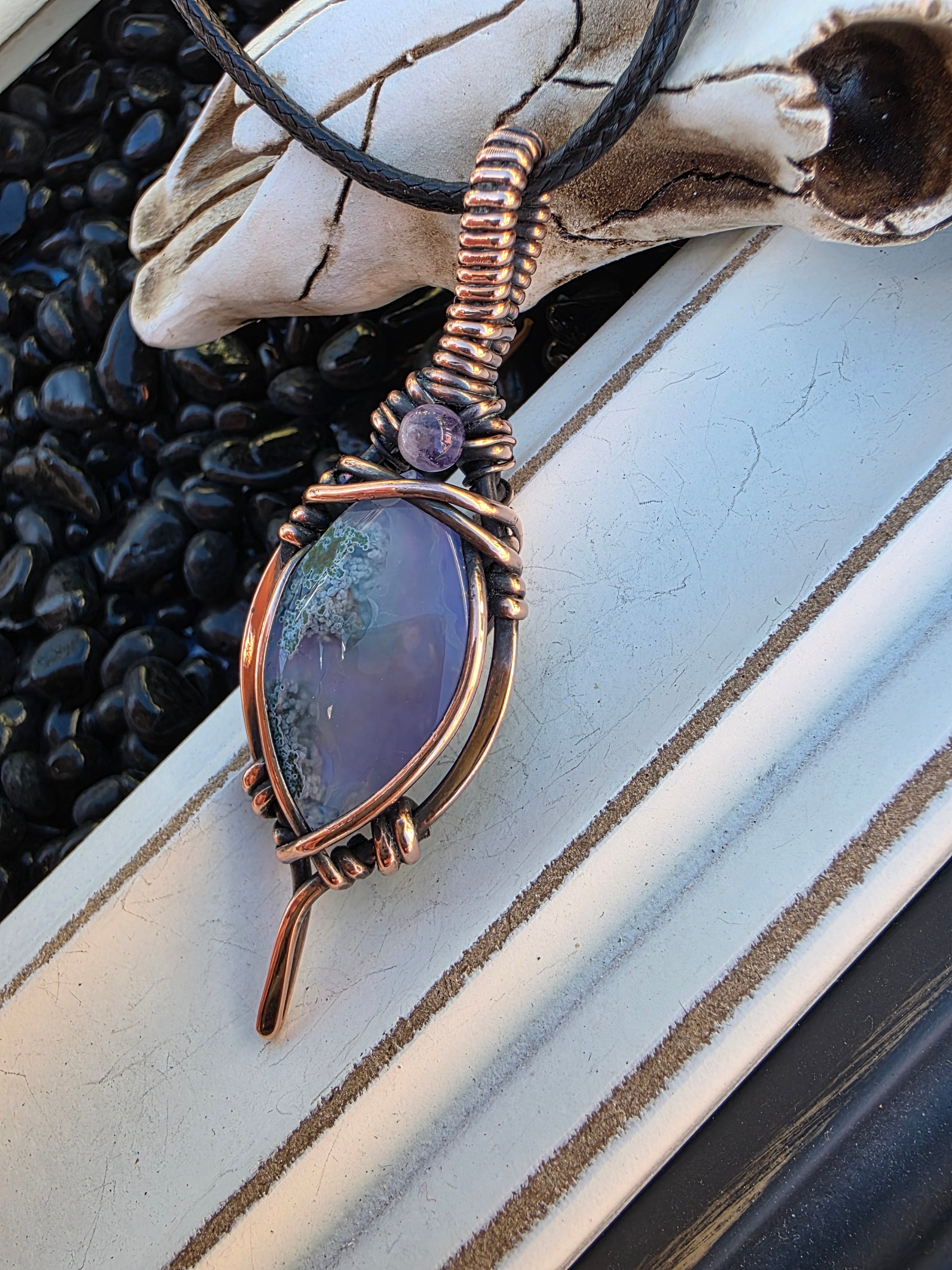 Lavender Moss Agate Doublet with Amethyst