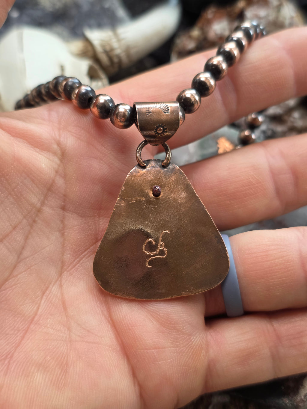 Handmade Copper Spiny Oyster Spinner Pendant | Artisan Signed Southwestern Jewelry
