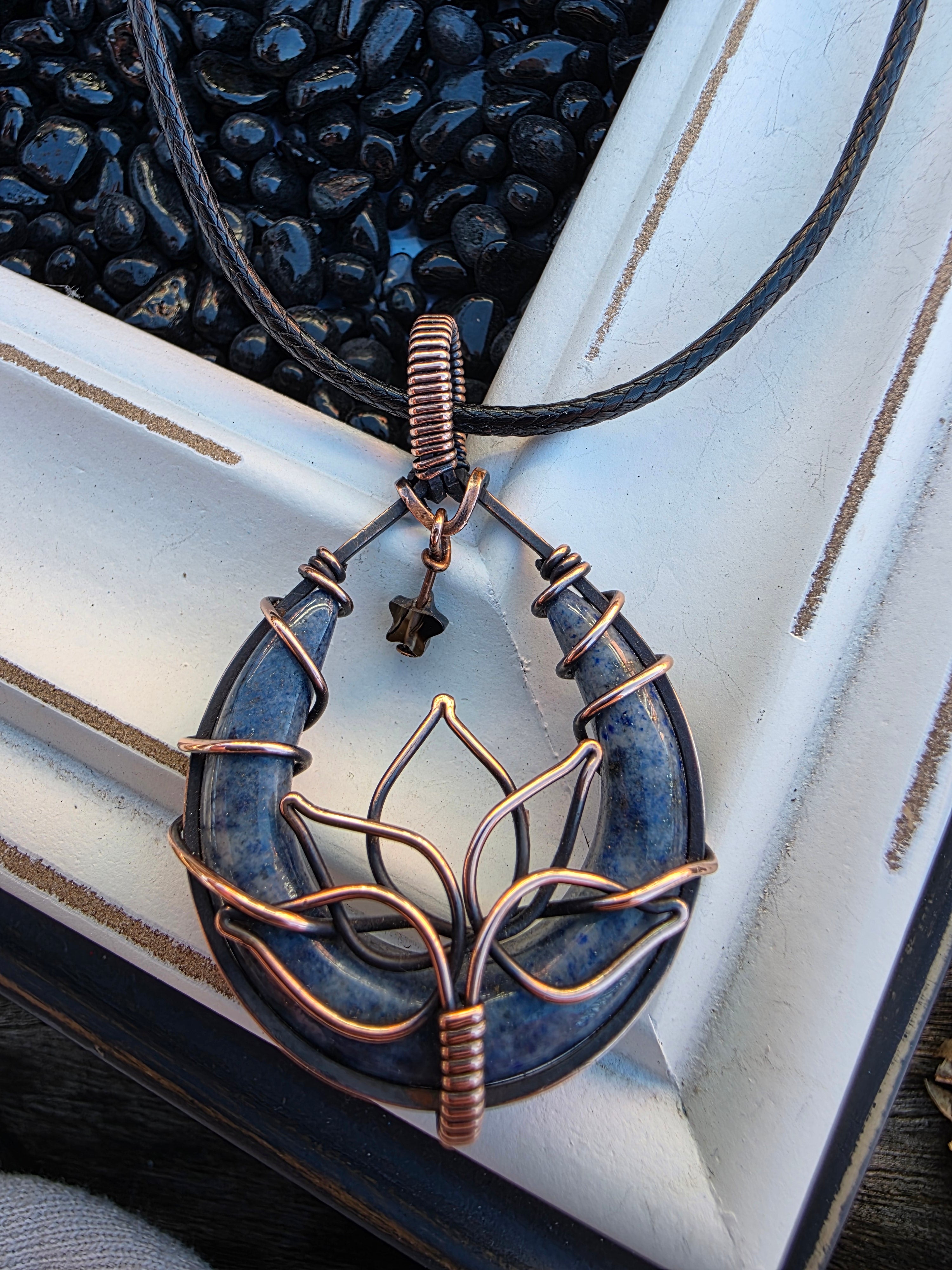 Denim Lapis Lotus Pendant