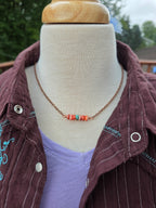 Handmade Kingman Turquoise & Spiny Oyster Bar Necklace - 18" Copper Chain