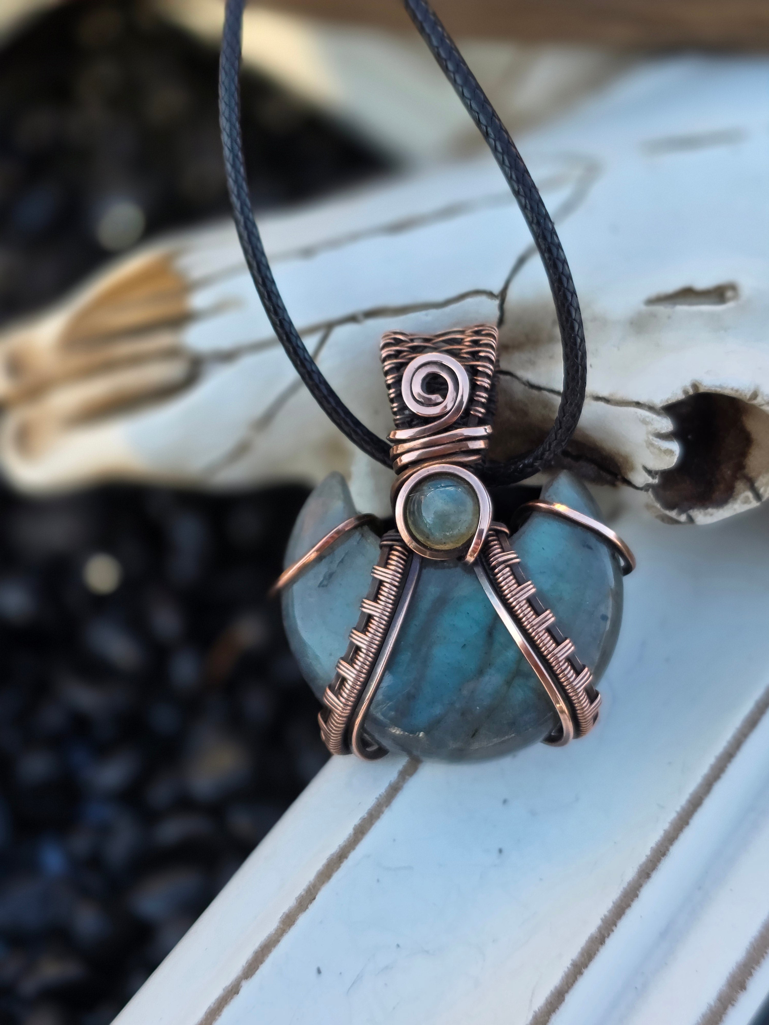 Crescent Double Labradorite Pendant