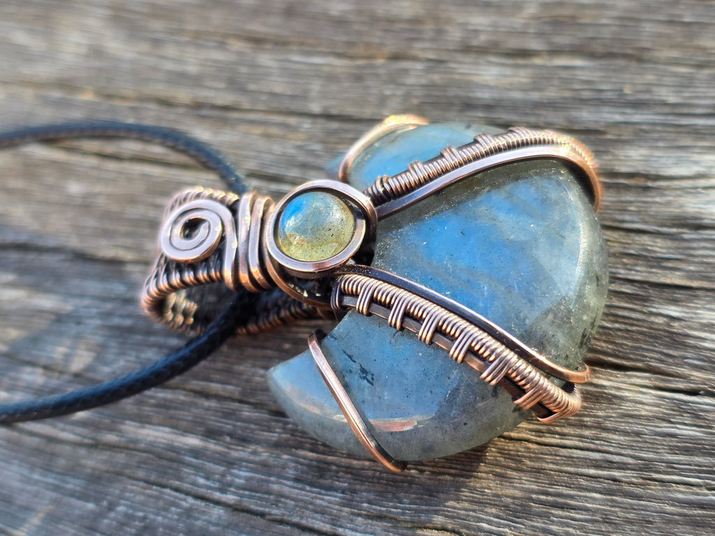 Crescent Double Labradorite Pendant