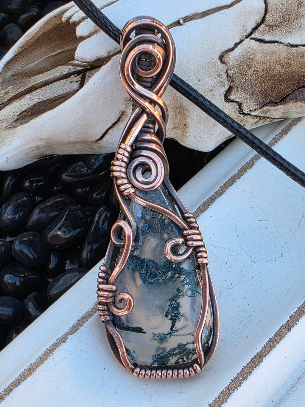 Moss Agate Copper Pendant