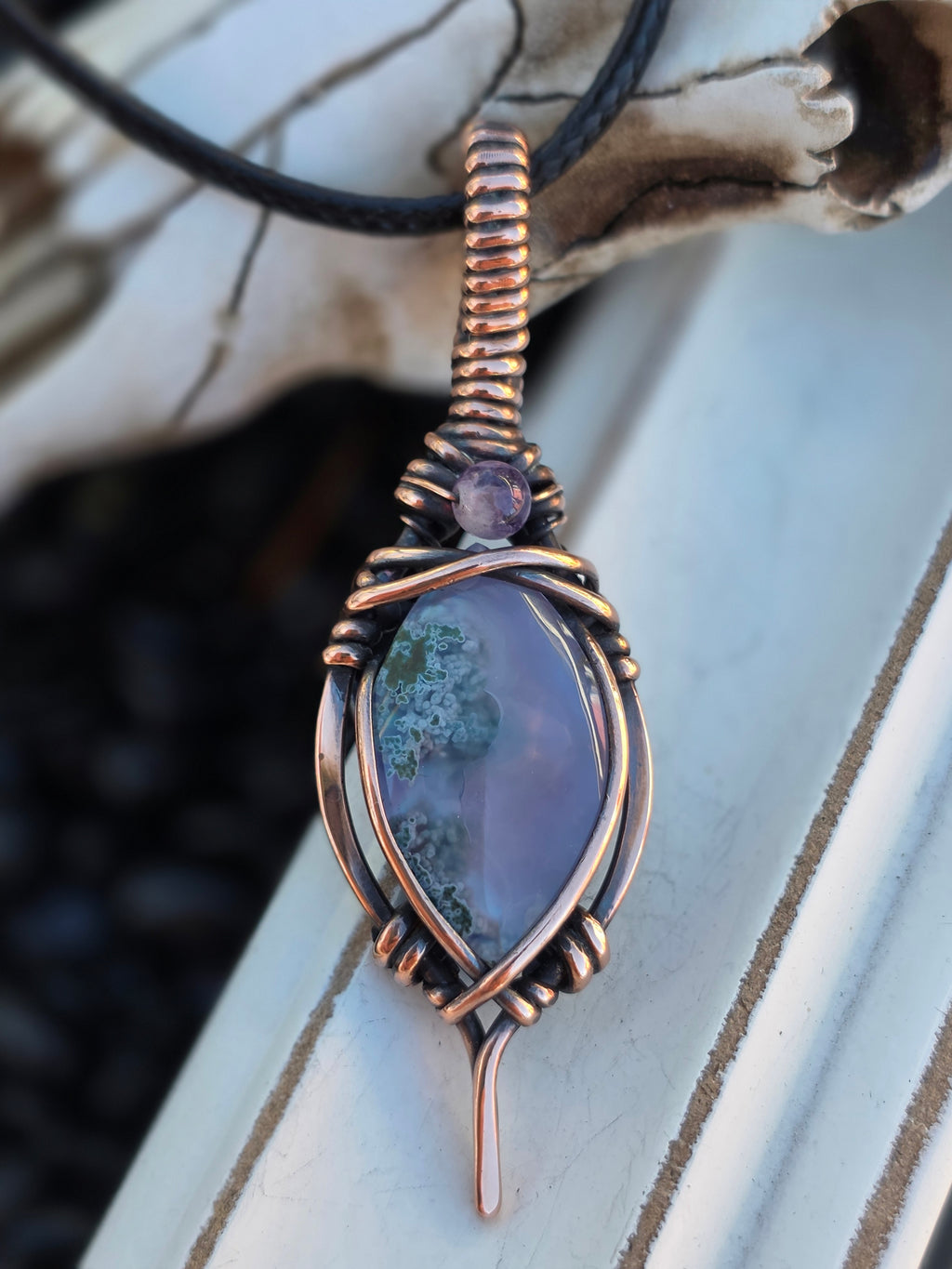 Lavender Moss Agate Doublet with Amethyst