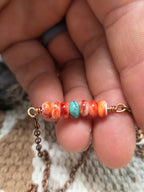 Handmade Kingman Turquoise & Spiny Oyster Bar Necklace - 18" Copper Chain