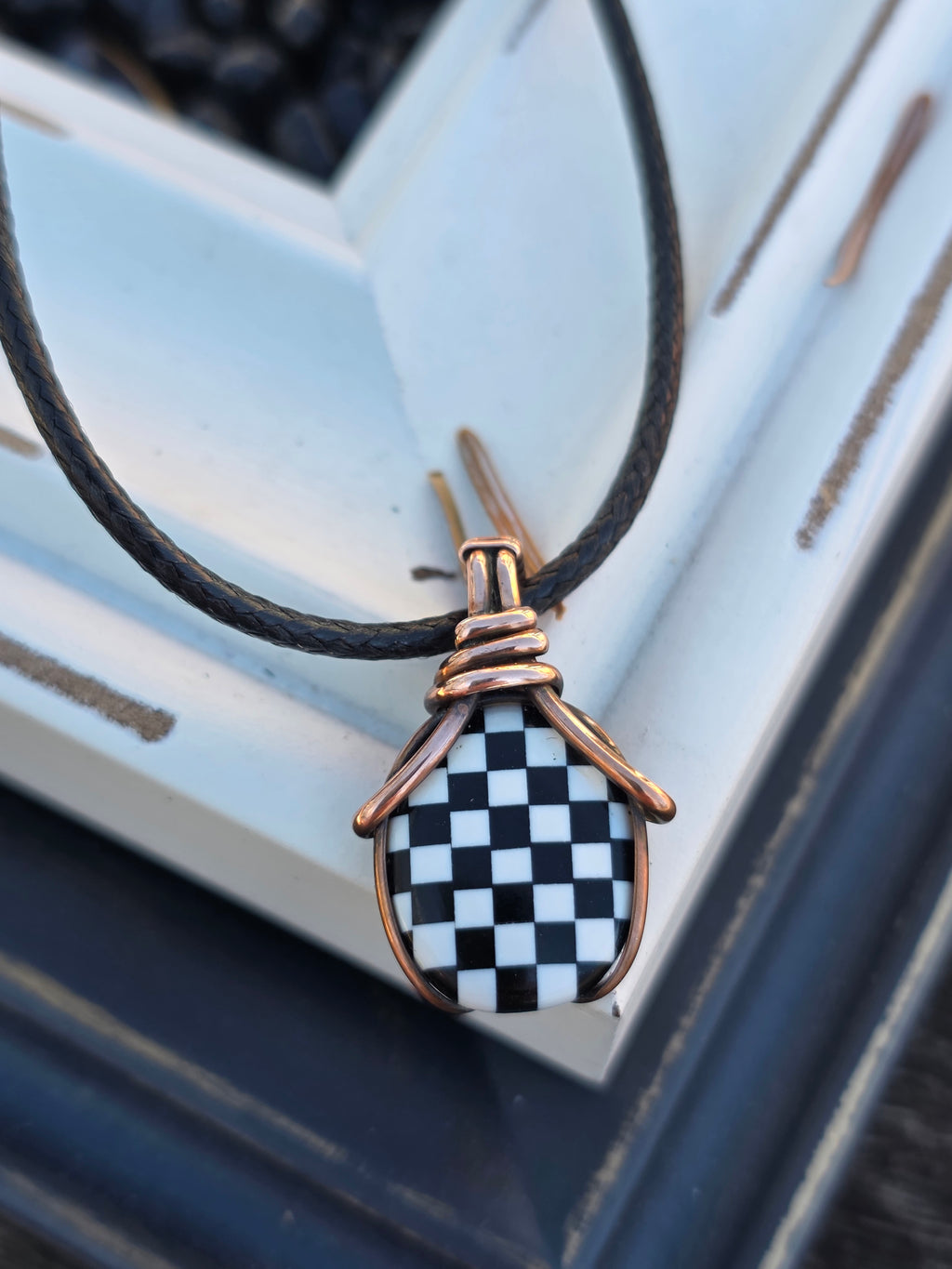 Checkered Onyx and Opal Pendant